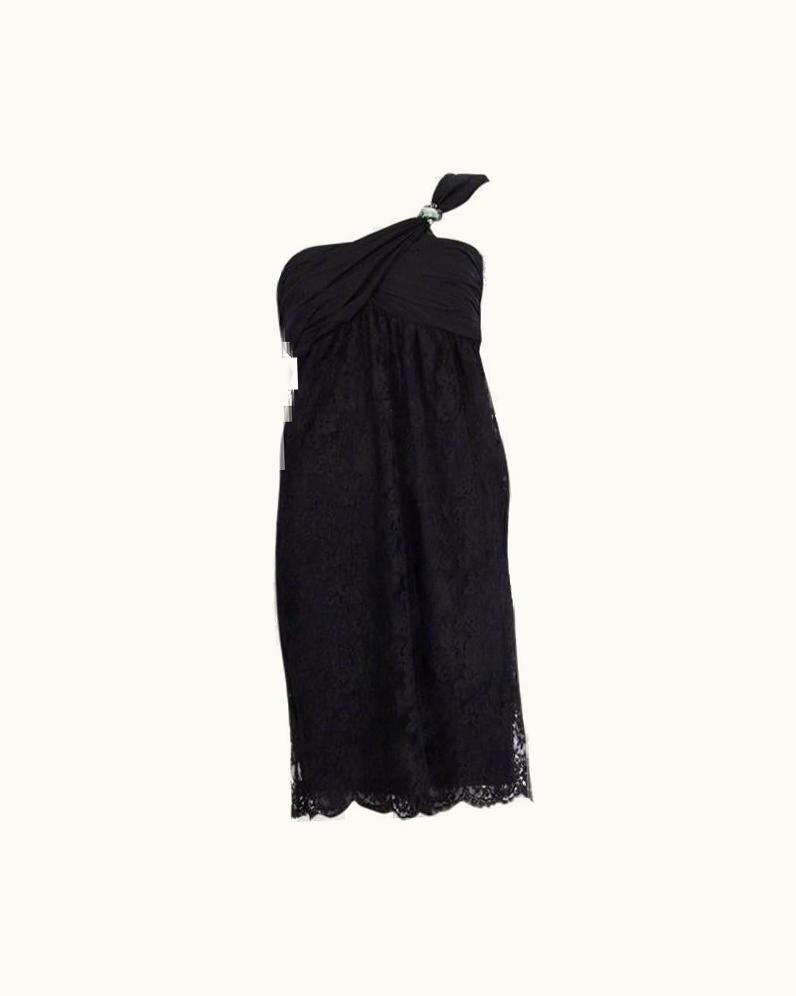 Valentino Valentino Black Cotton Embellished One Shoulder Lace Dress