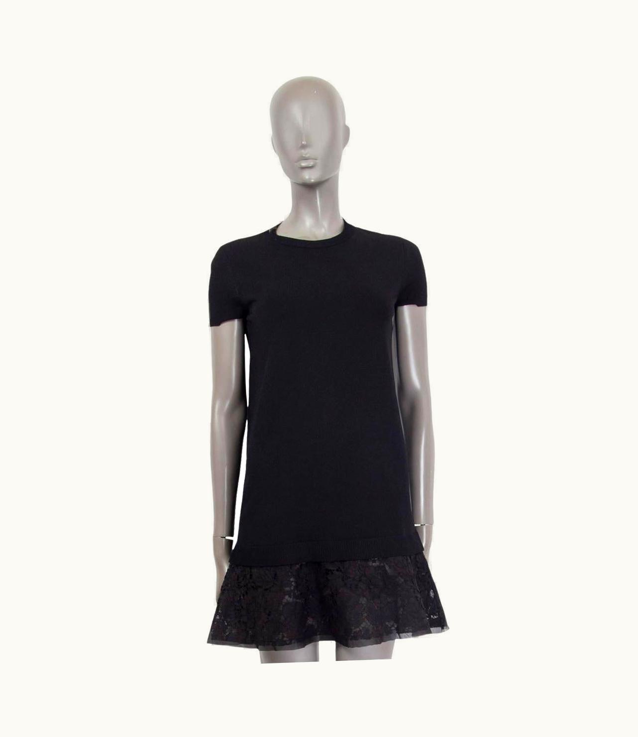 Valentino Valentino Black Viscose Lace Trim Short Sleeve Dress