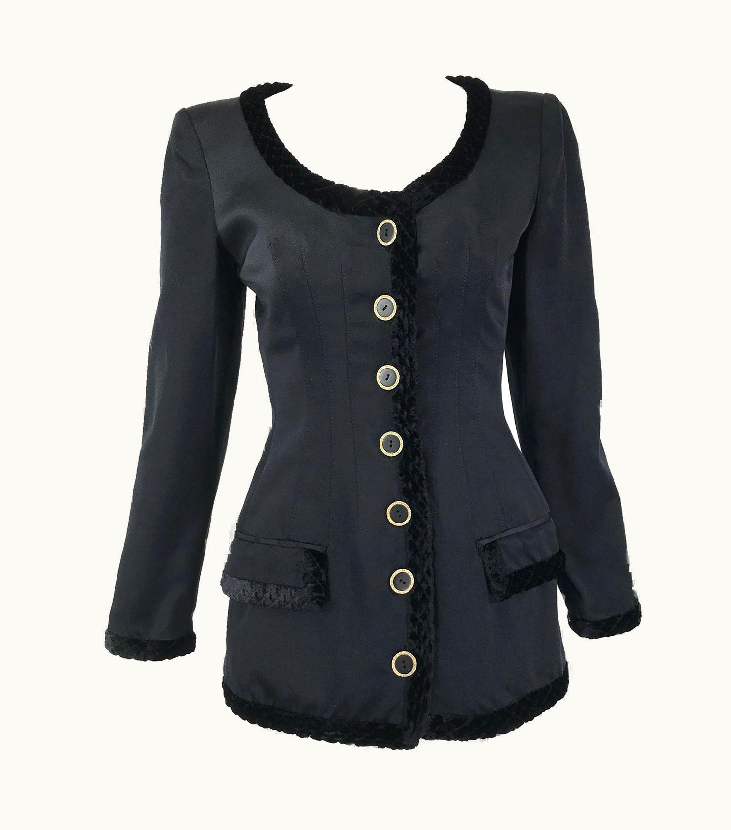 Valentino Valentino Black Silk Fitted Jewel Button Evening Jacket 1990s