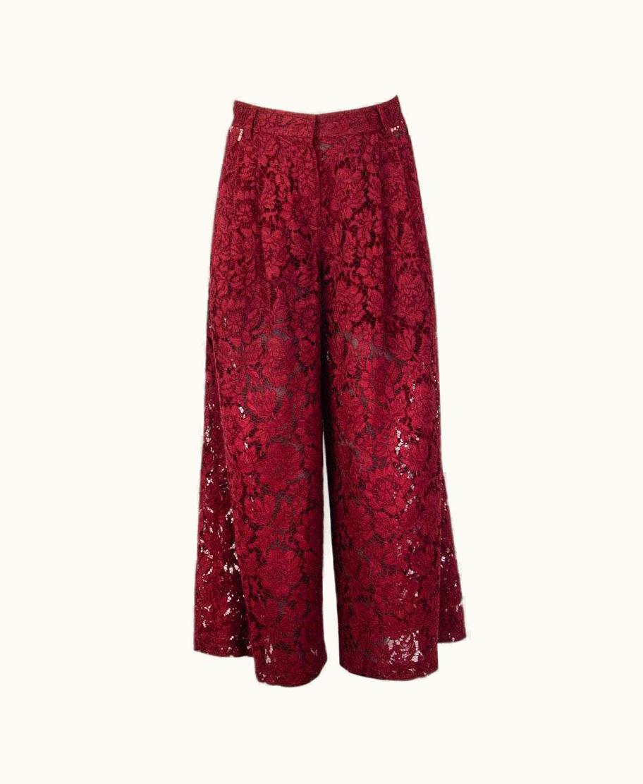 Valentino Valentino Burgundy Guipure Lace Wide Leg Pants