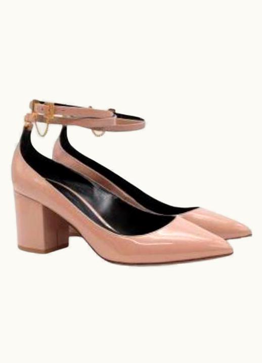 Valentino Valentino Dusty-Pink Patent Point Toe Block Heeled Pumps