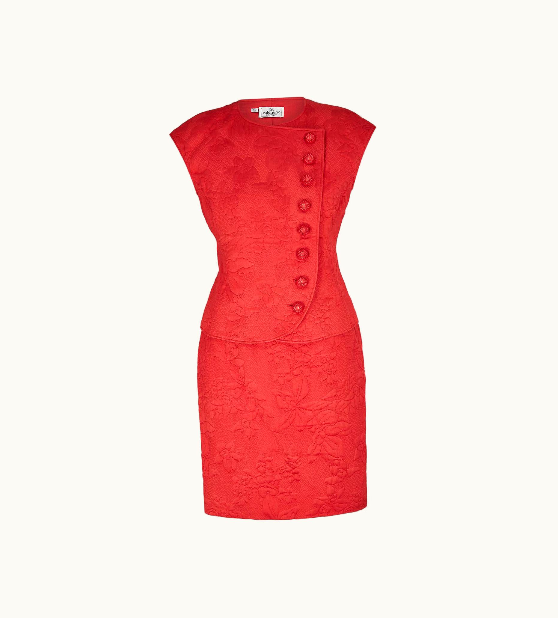 Valentino 1990s Valentino Floral Jacquard Sleeveless Jacket And Skirt Suit