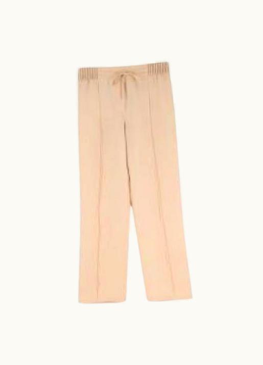 Valentino Valentino Nude-Beige Silk Twill Relaxed Trousers