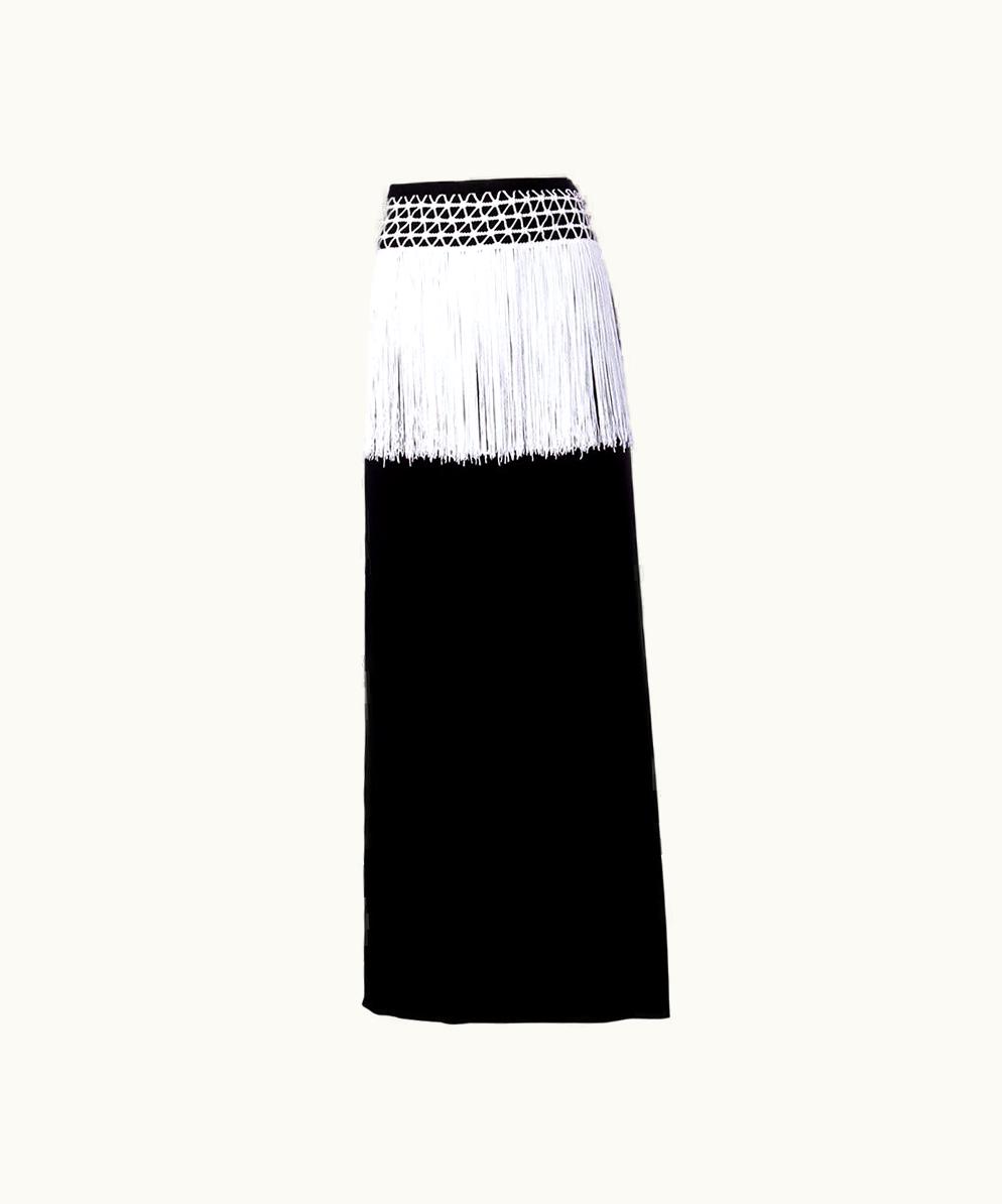 Valentino Valentino For Henri Bendel Vintage Black + White Fringe Maxi Skirt