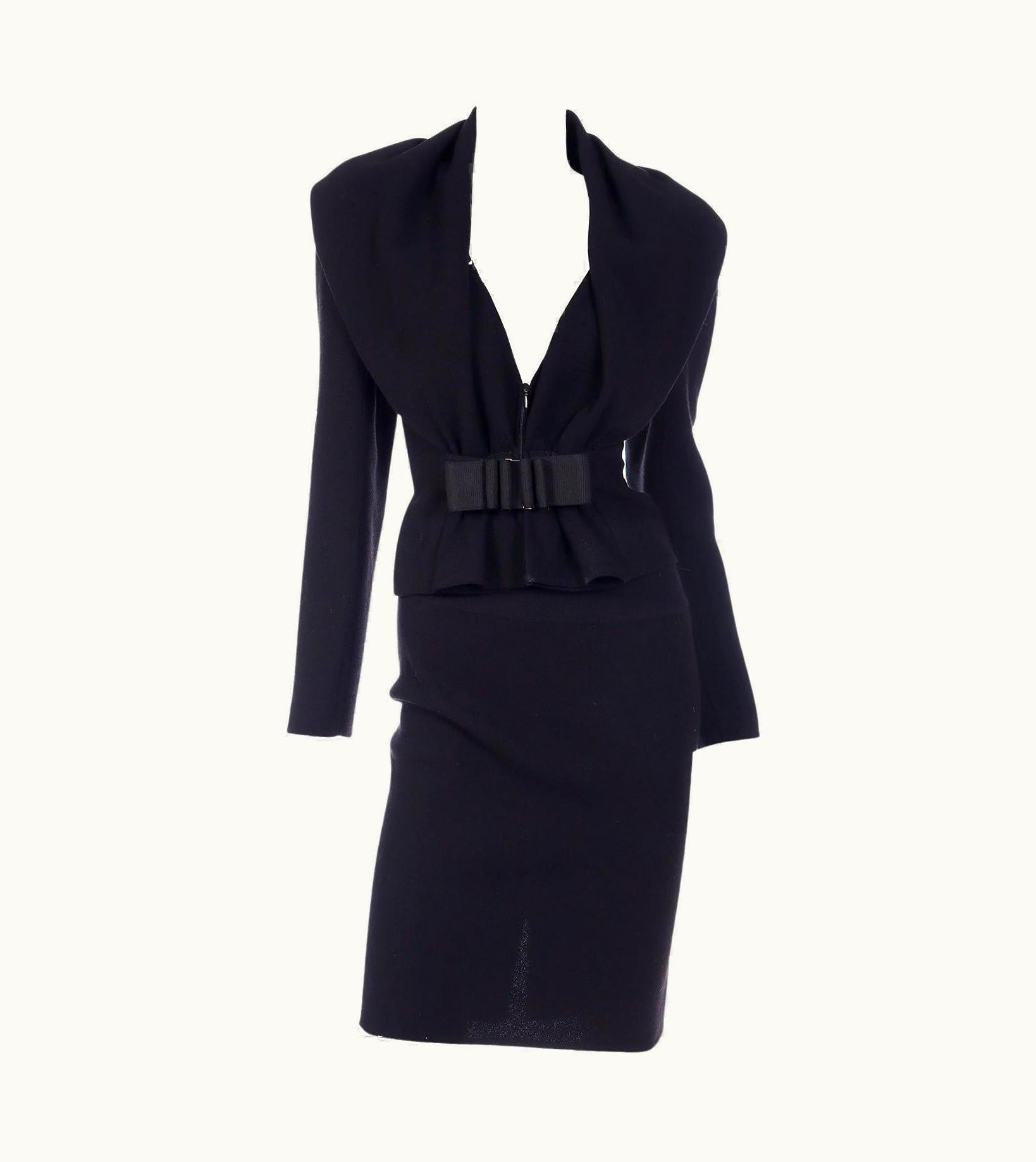 Valentino Valentino Black Skirt Suit With Unique Jacket With Bow & Buckle