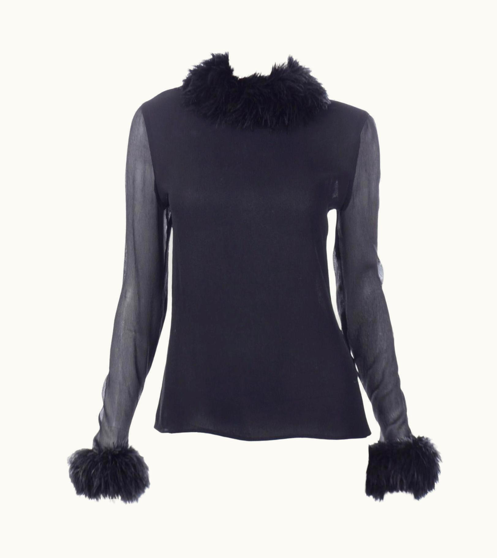 Valentino Valentino Boutique Vintage Black Long Sleeve Top W Marabou Feathers