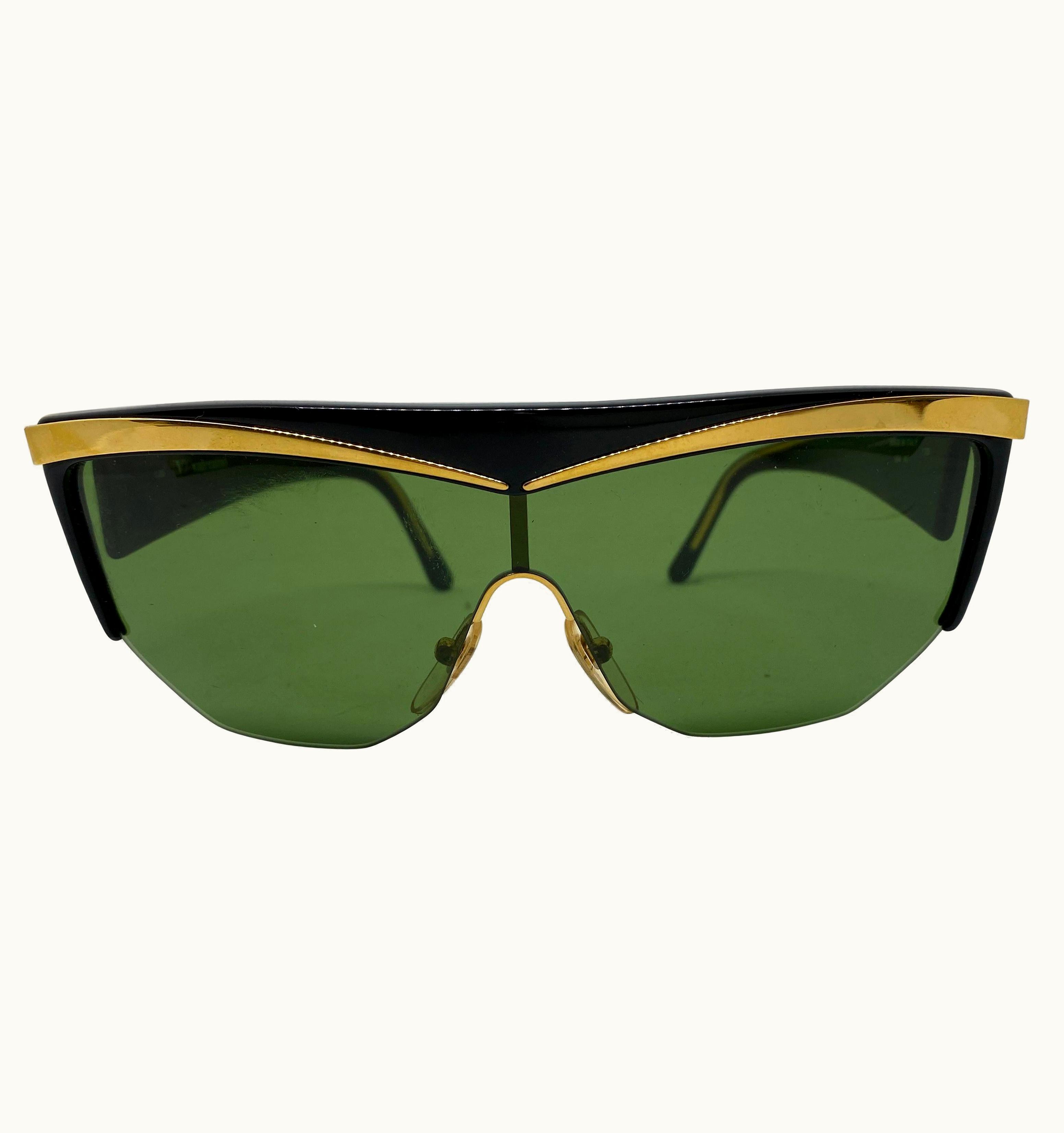 Valentino 1990s Vintage Black And Gold Italian Oversized Sunglasses By Valentino