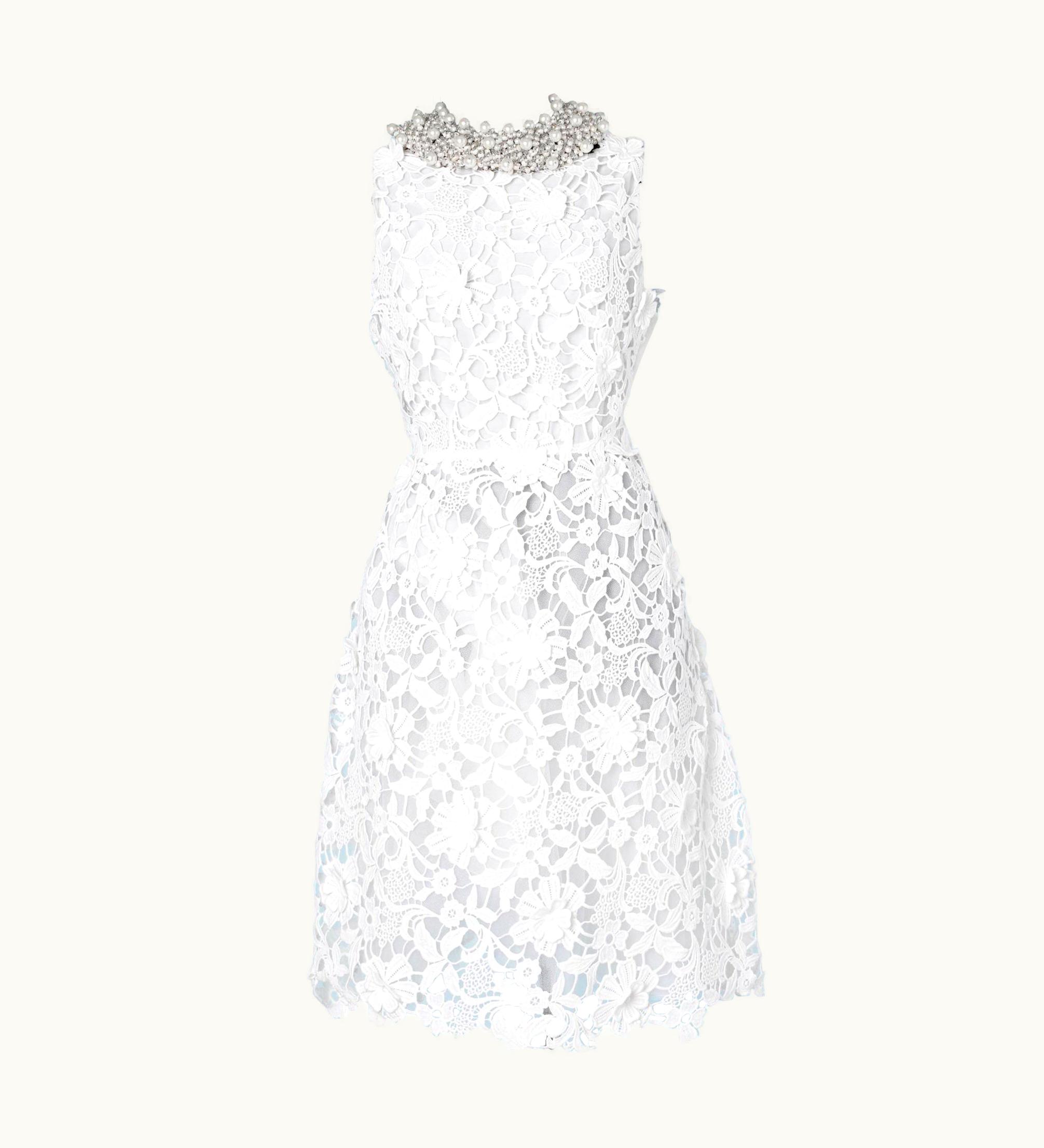 Valentino White Guipure Dress On Silk And Tulle Lining. Valentino