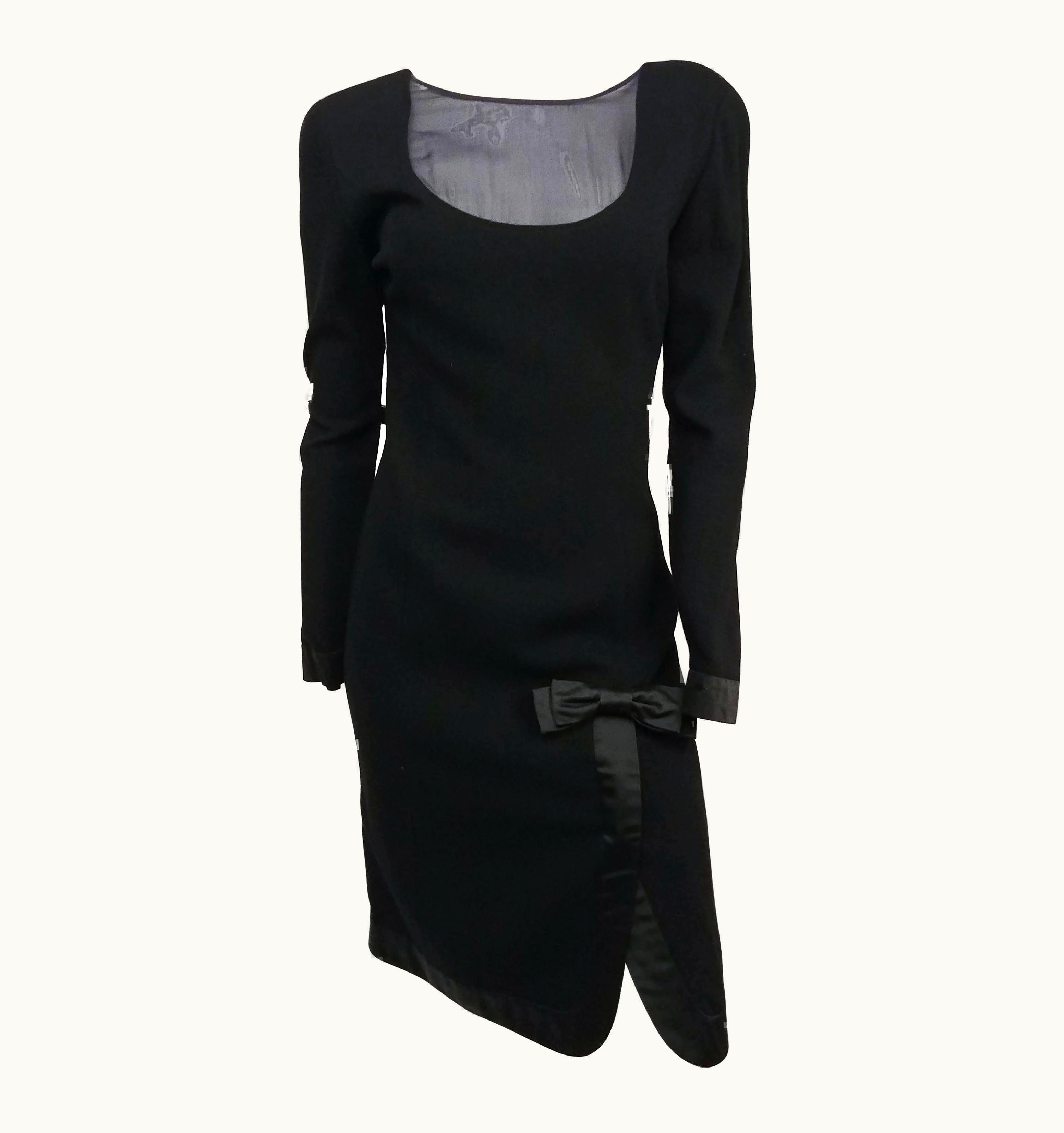 Valentino Valentino Missy Black Cocktail Dress With Satin Trim, 1980s