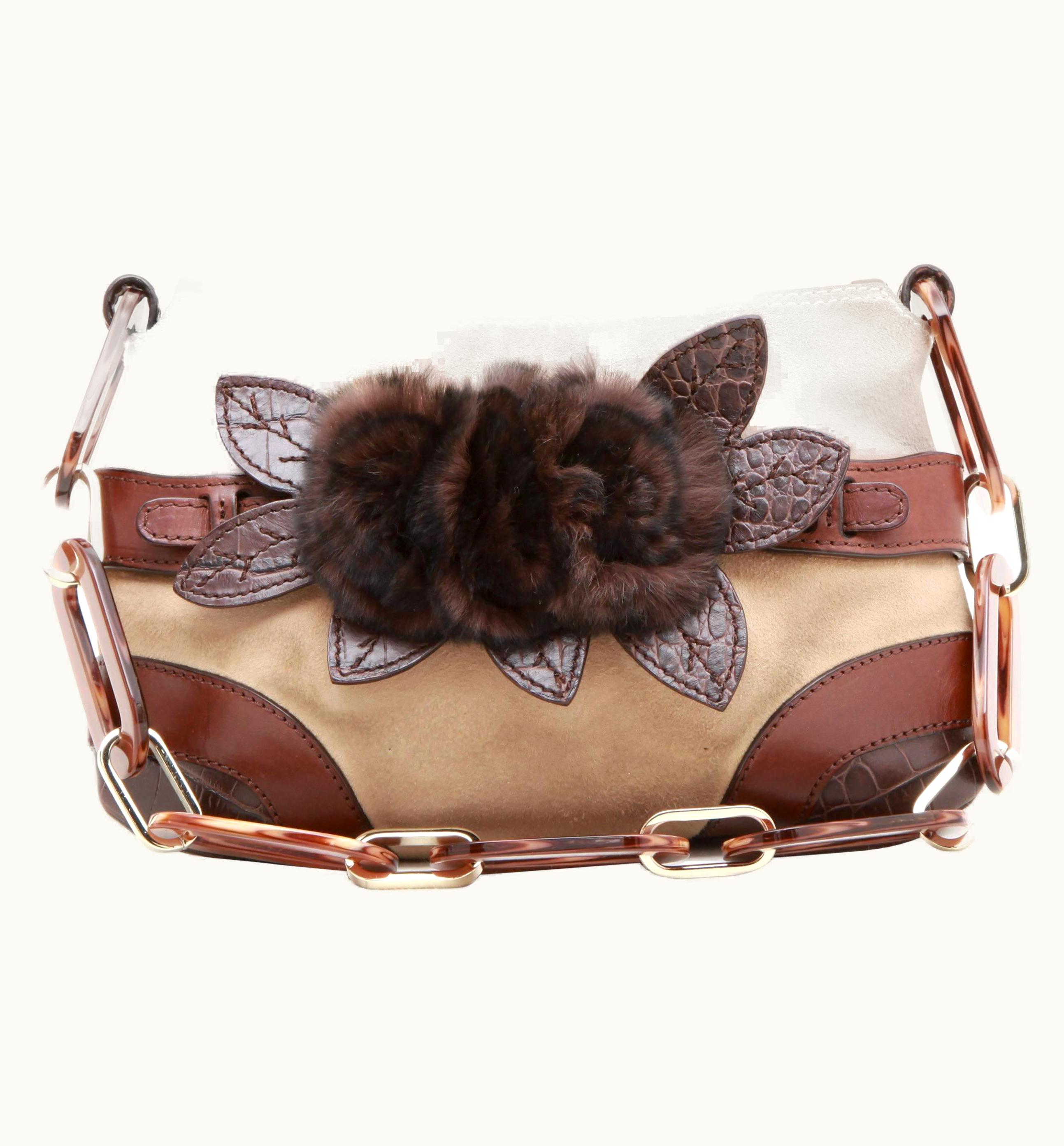 Valentino Valentino Bag In Beige Suede, Leather, Orylag And Brown Crocodile