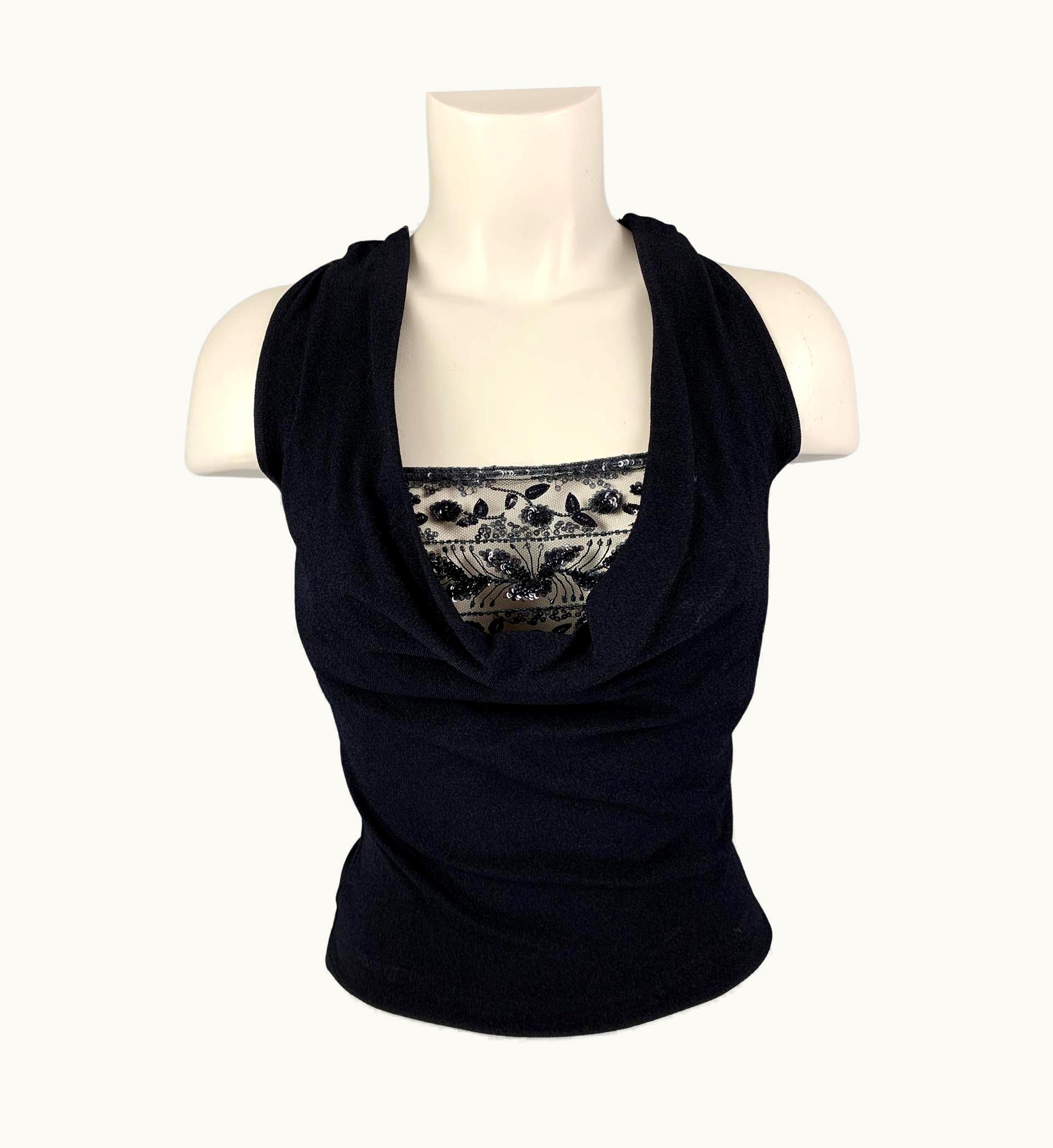 Valentino Valentino Navy Viscose Polyester Beaded Sleeveless Dress Top
