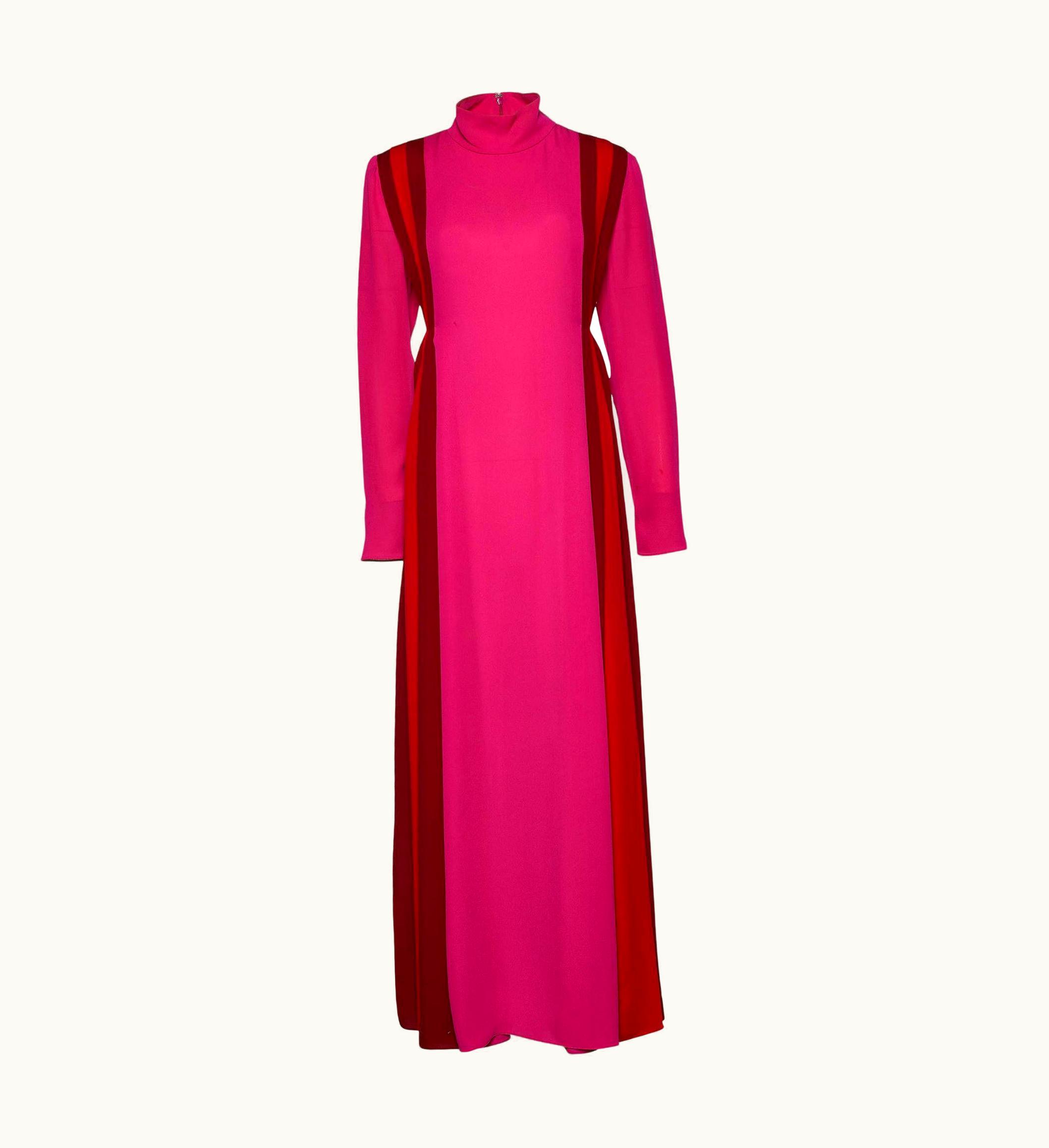 Valentino Valentino Color Block Silk Mock Neck Pleated Maxi Dress