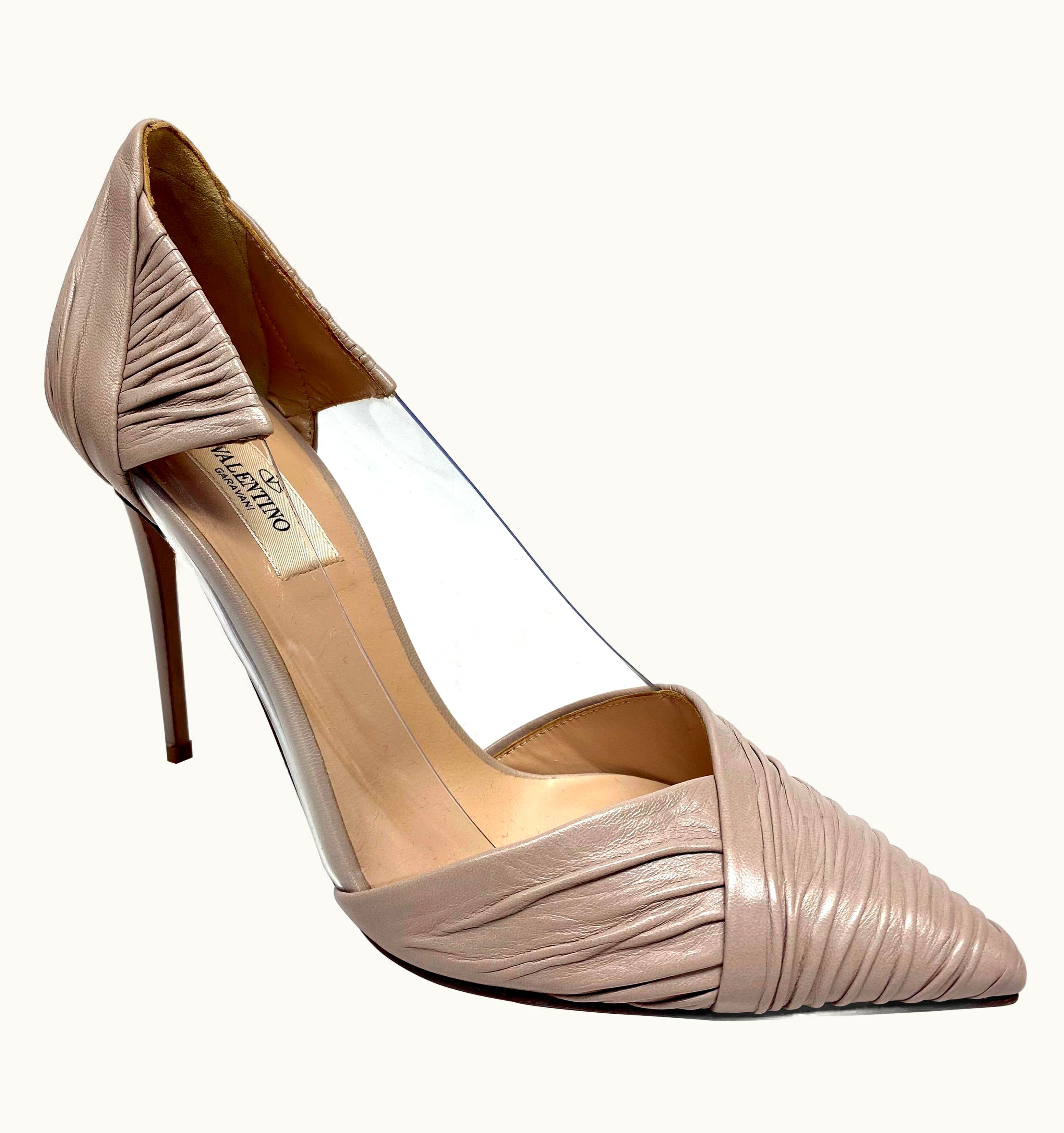 Valentino Valentino Nude Ruched Leather Perspex Plastic Heels Pumps