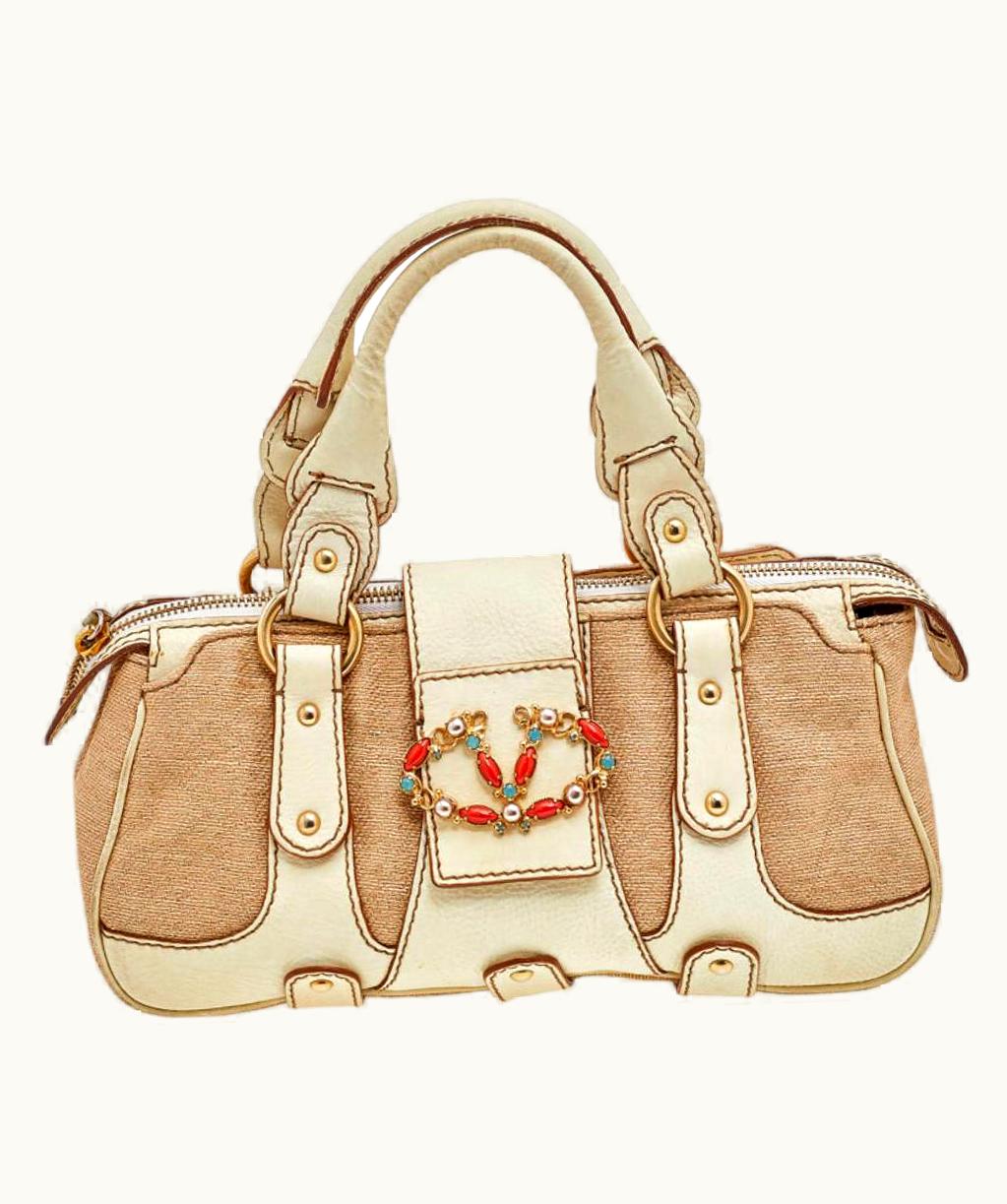 Valentino Valentino Cream/Beige Fabric And Leather VLogo Flap Shoulder Bag UZ0611296