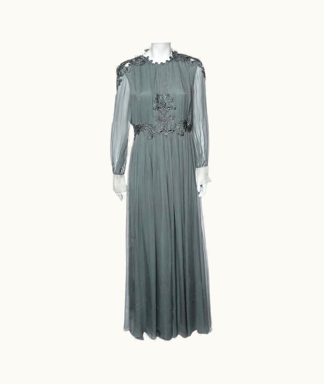 Valentino Valentino Grey Crepe De Chine Silk Embellished Maxi Dress