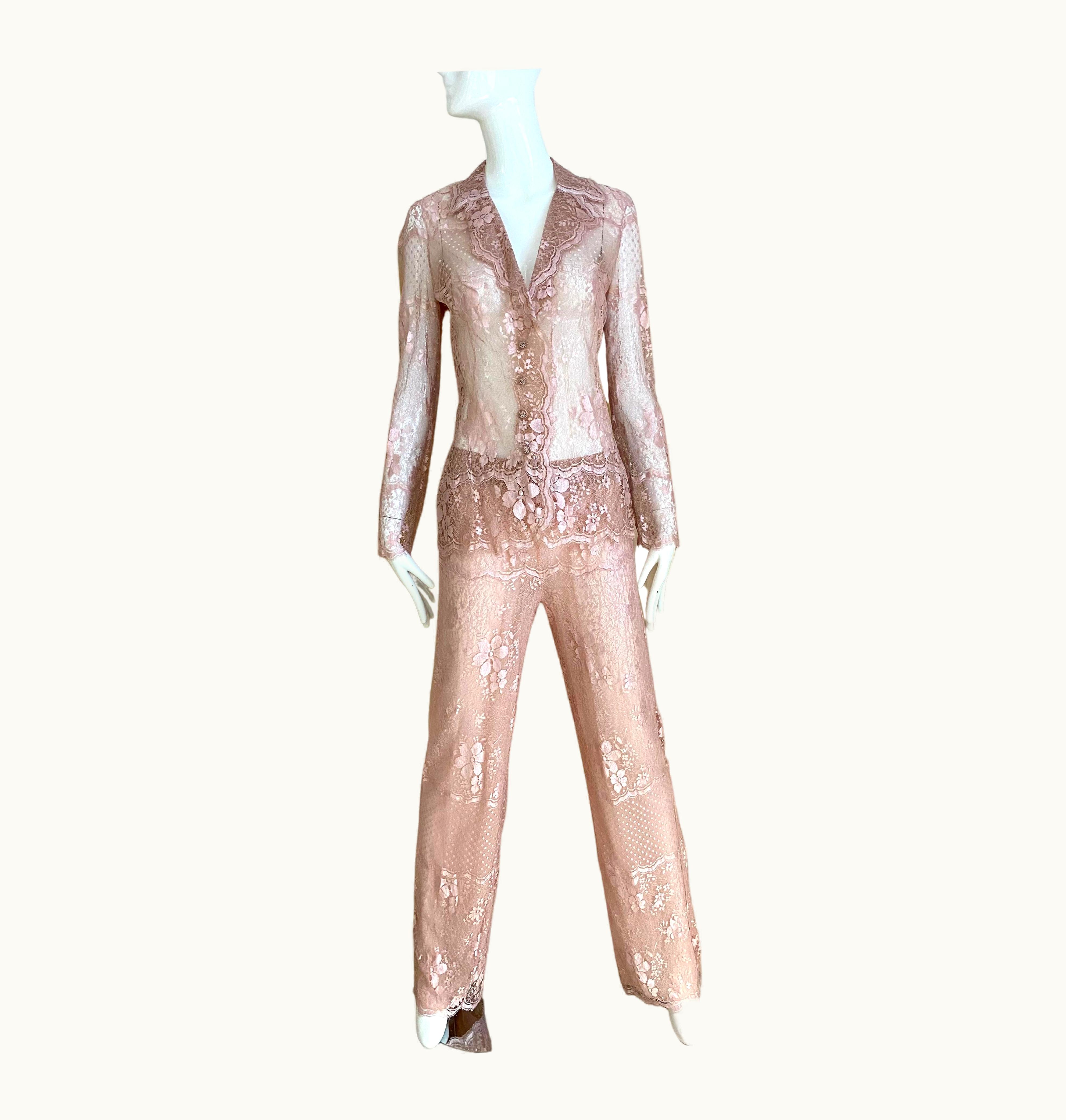 Valentino Vintage Valentino Blush Pink Lace Jacket And Pant Set