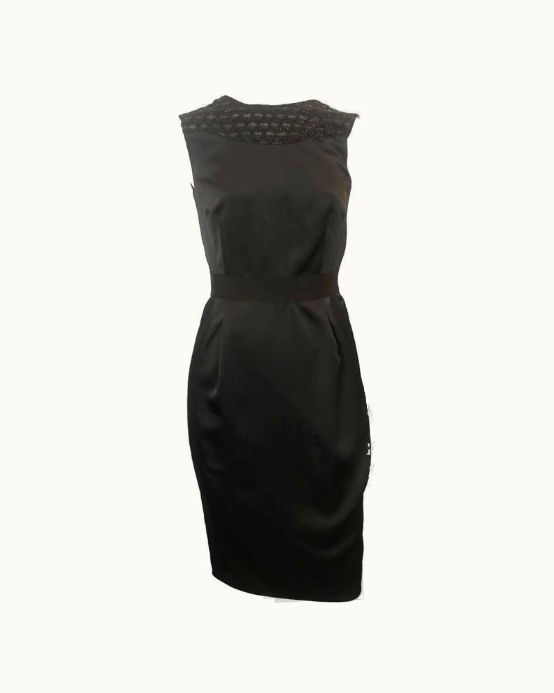 Valentino Valentino Black Sleeveless Tapered Dress With Beading Silk Dress