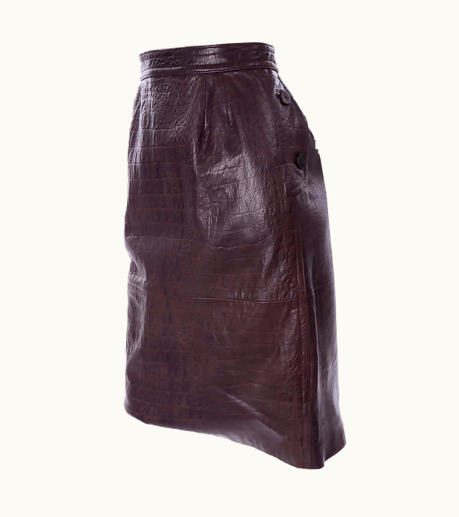 Valentino Deadstock Vintage Valentino Alligator Print Embossed Leather Pencil Skirt