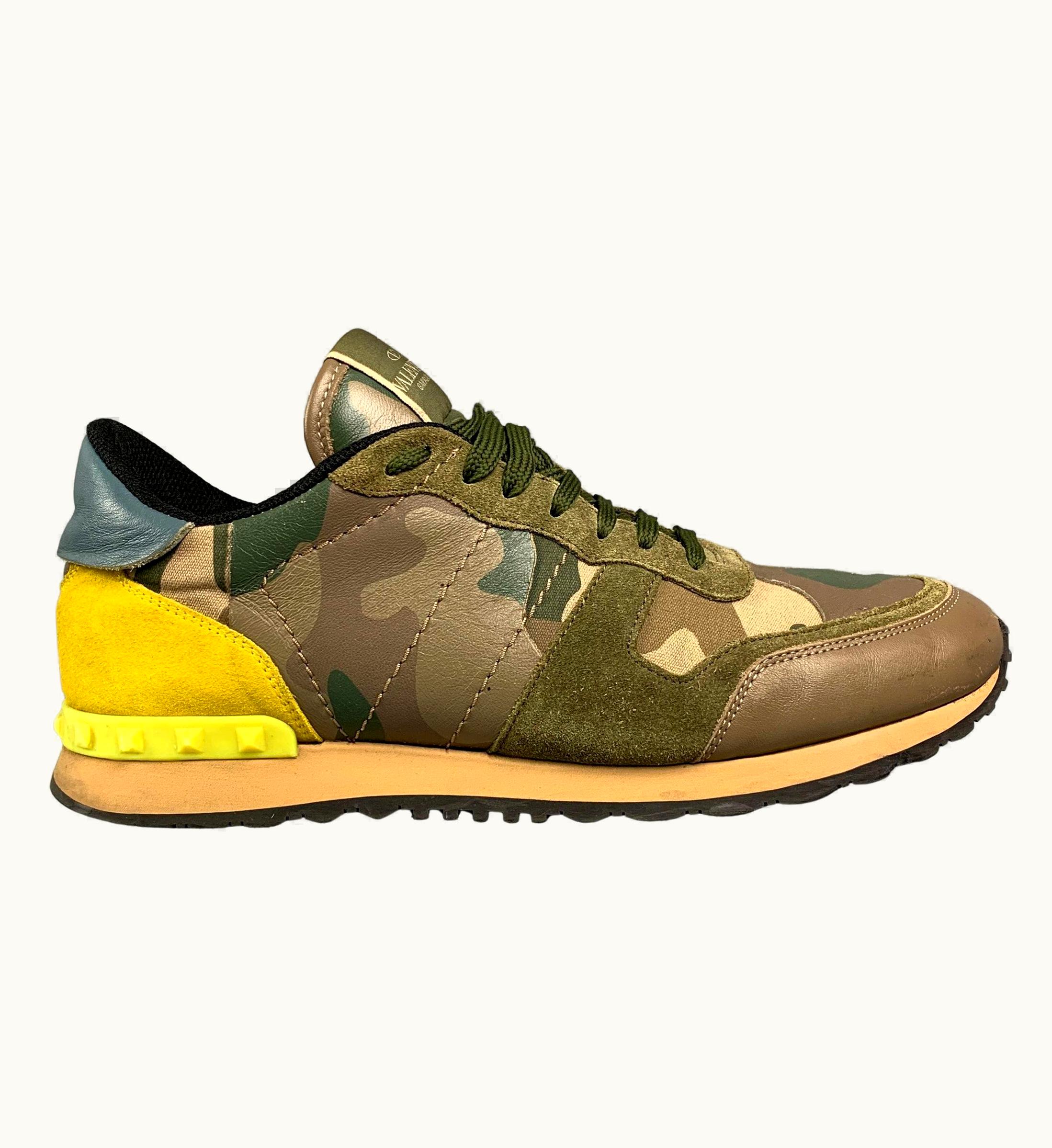 Valentino Valentino Olive & Yellow Camo Nylon Lace Up Sneakers