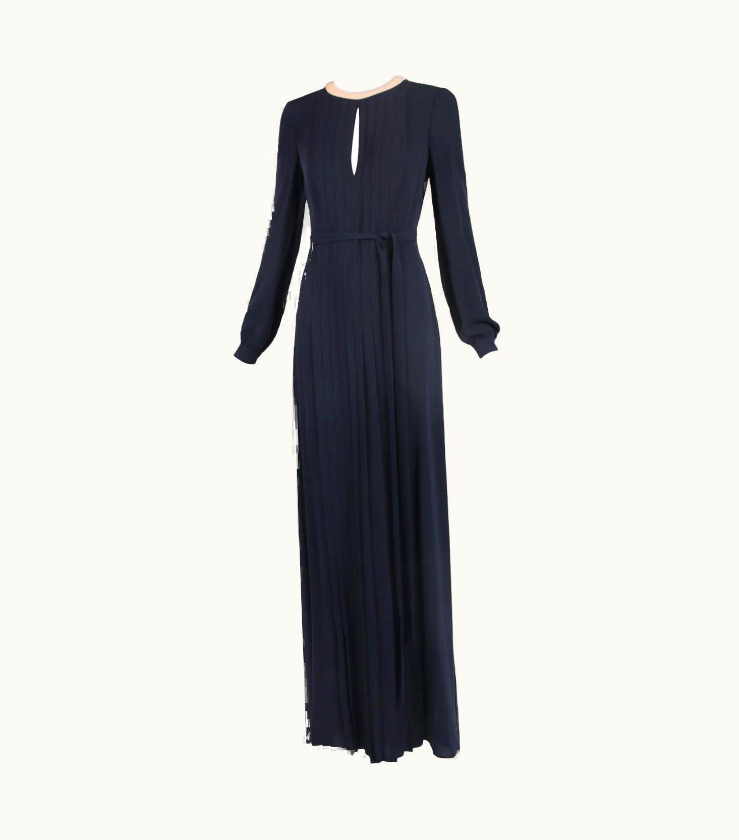 Valentino Valentino Blue Navy Silk Gown w/Keyhole Neckline & Open Back