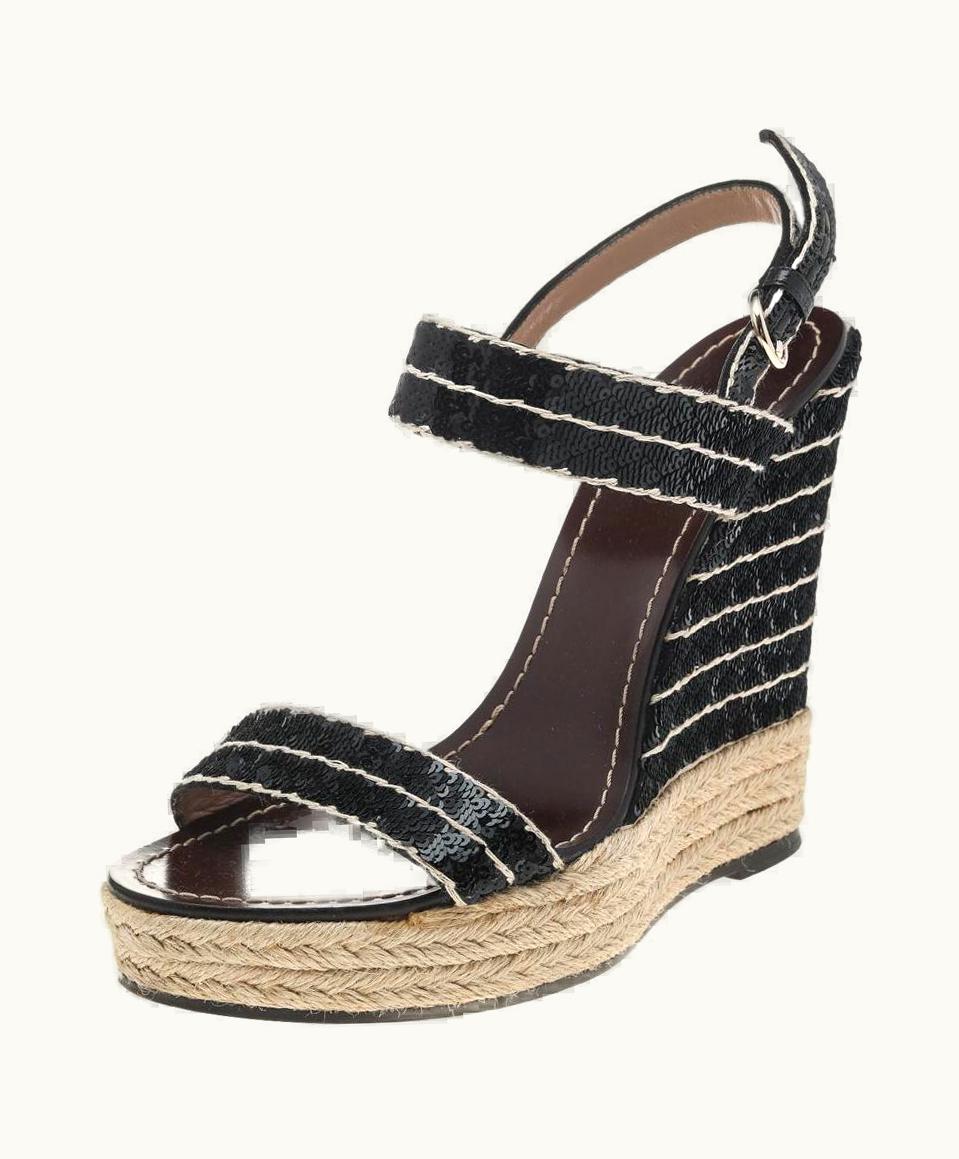 Valentino Valentino Black Sequins Ankle Strap Espadrille Wedge Sandals