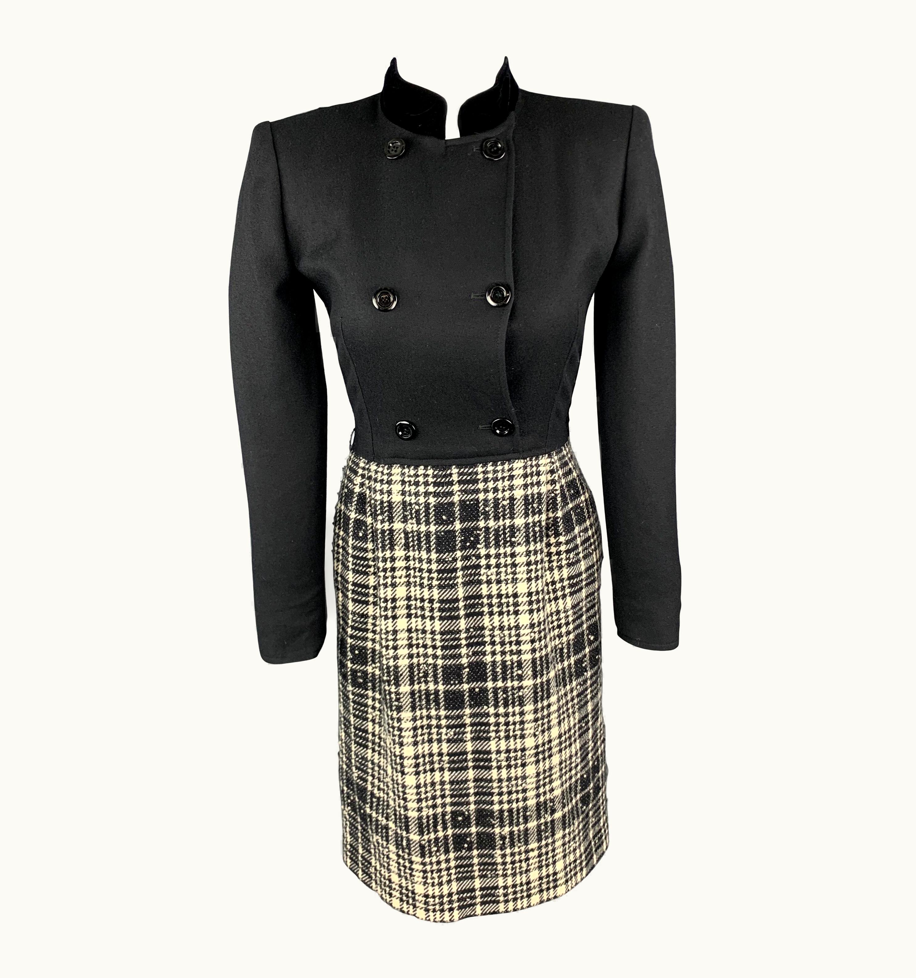 Valentino Valentino Black Velvet Collar Plaid Skirt Vintage Dress