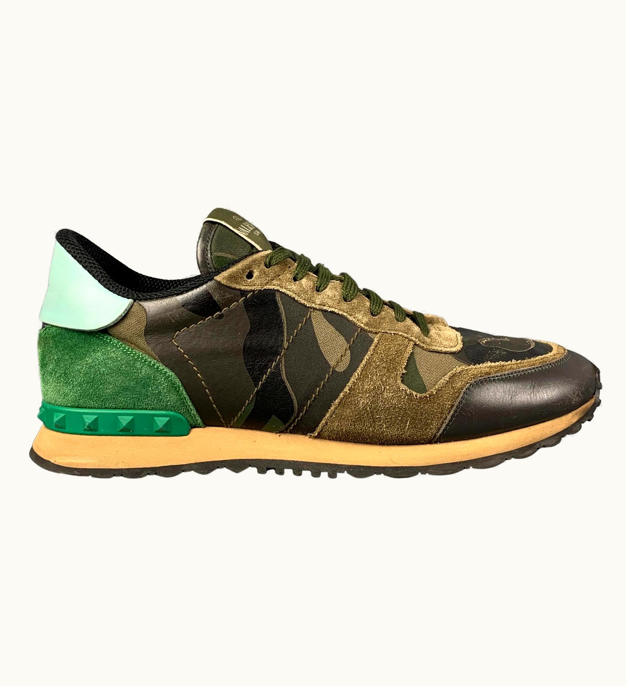 Valentino Valentino Olive Brown Camo Leather Lace Up Sneakers