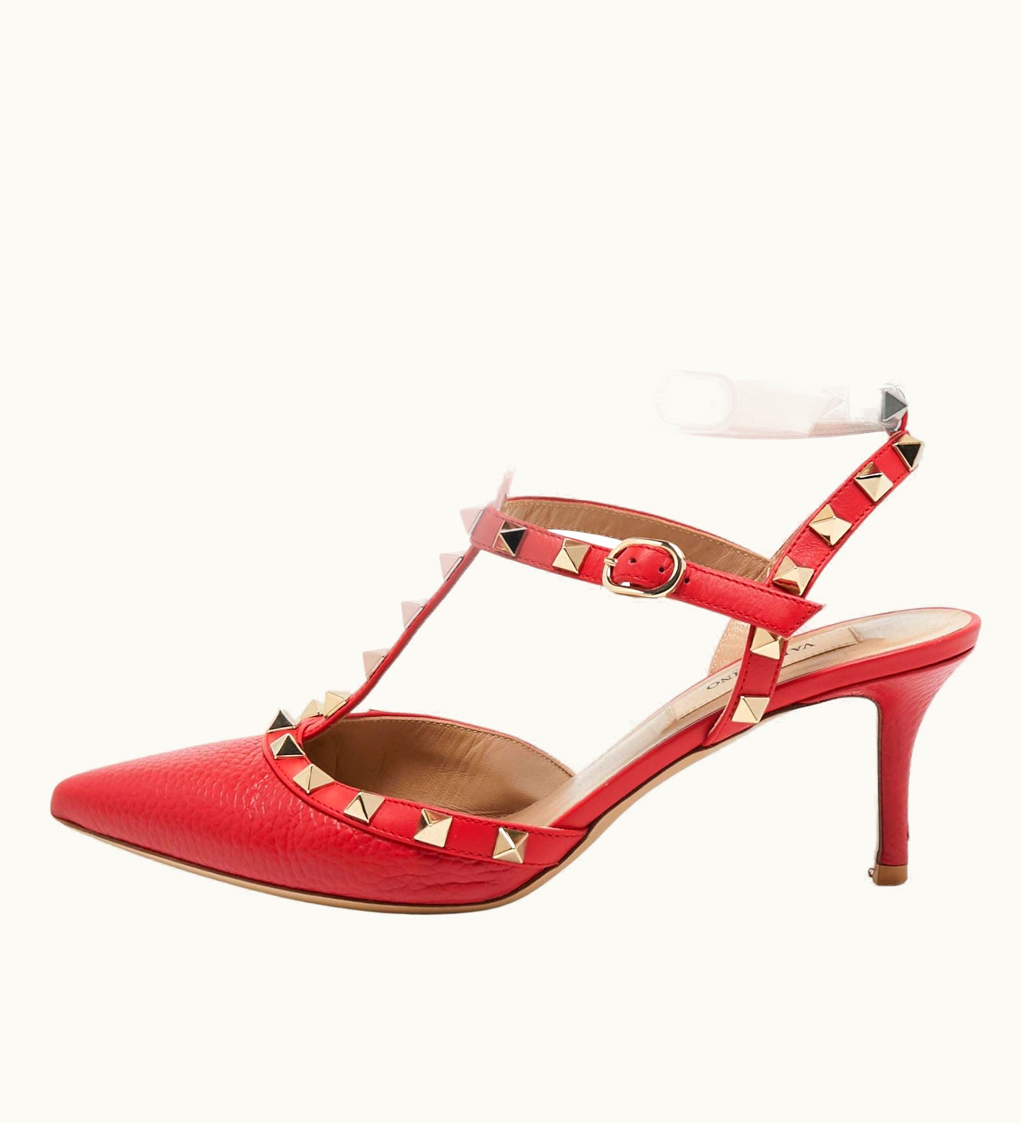 Valentino Valentino Red Leather Rockstud Ankle Strap Pumps UZ0611338