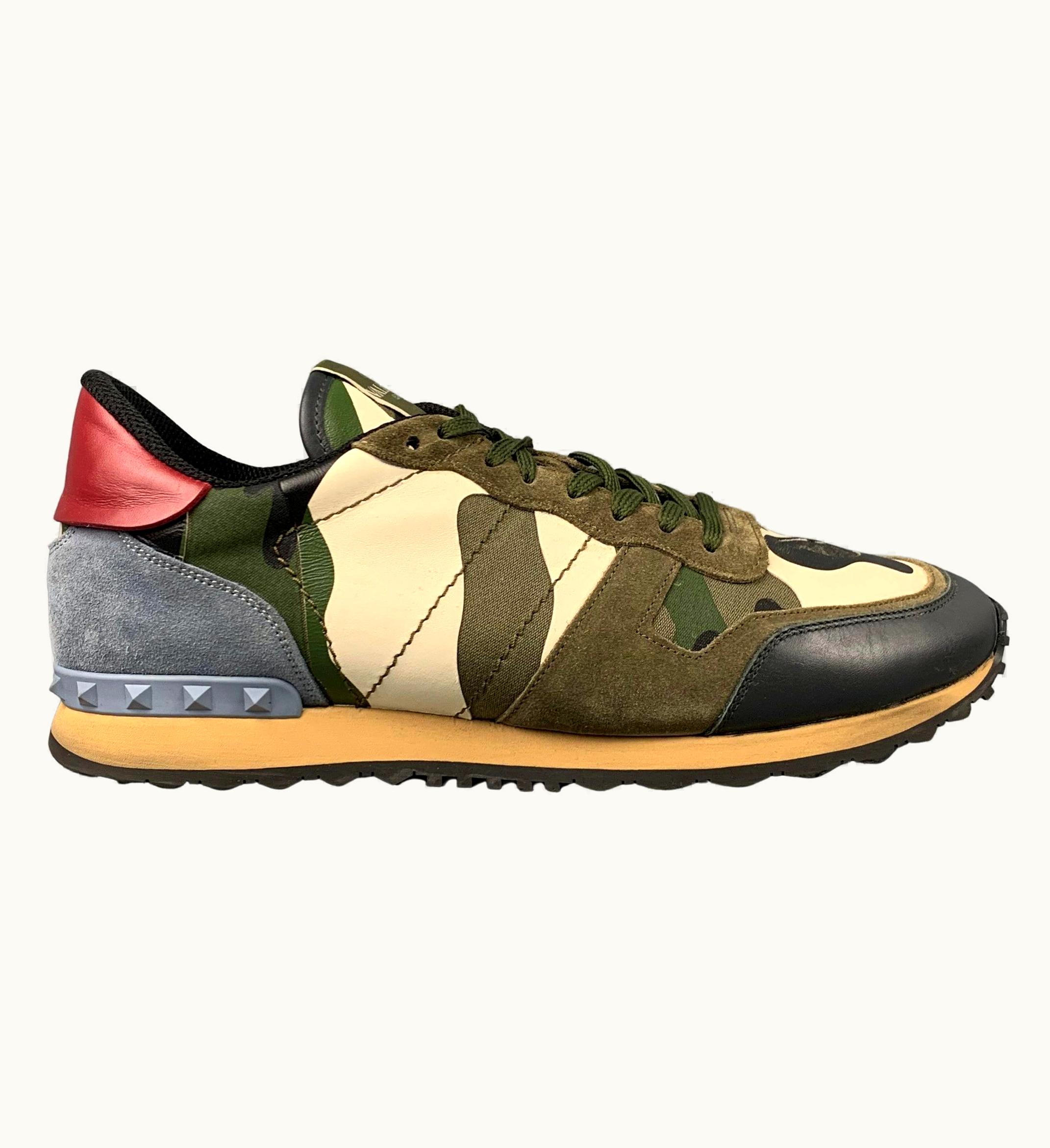 Valentino Valentino Olive Multi-Color Camo Leather Rockrunner Sneakers