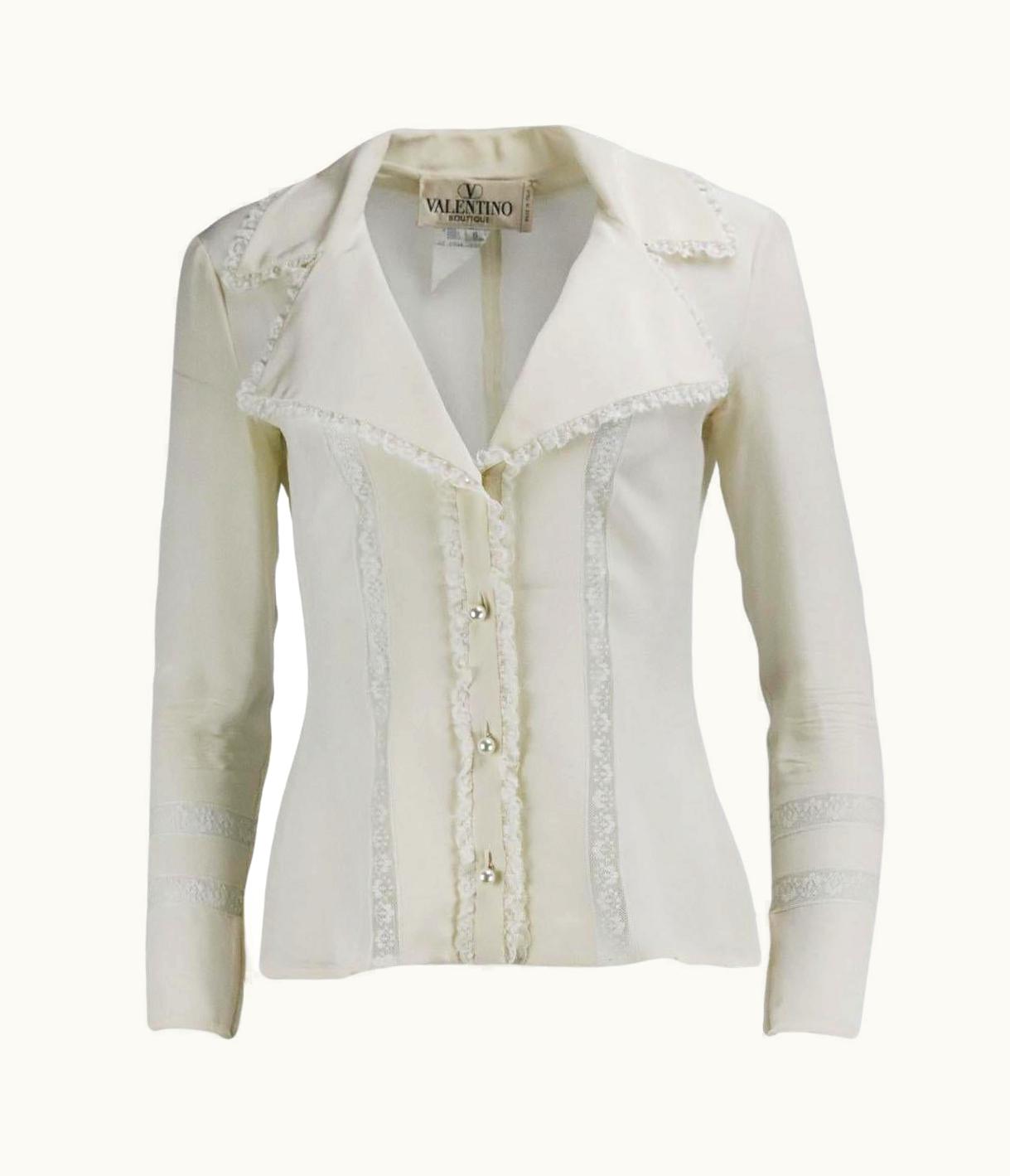 Valentino Valentino Vintage Lace Trimmed Silk Blouse Uk