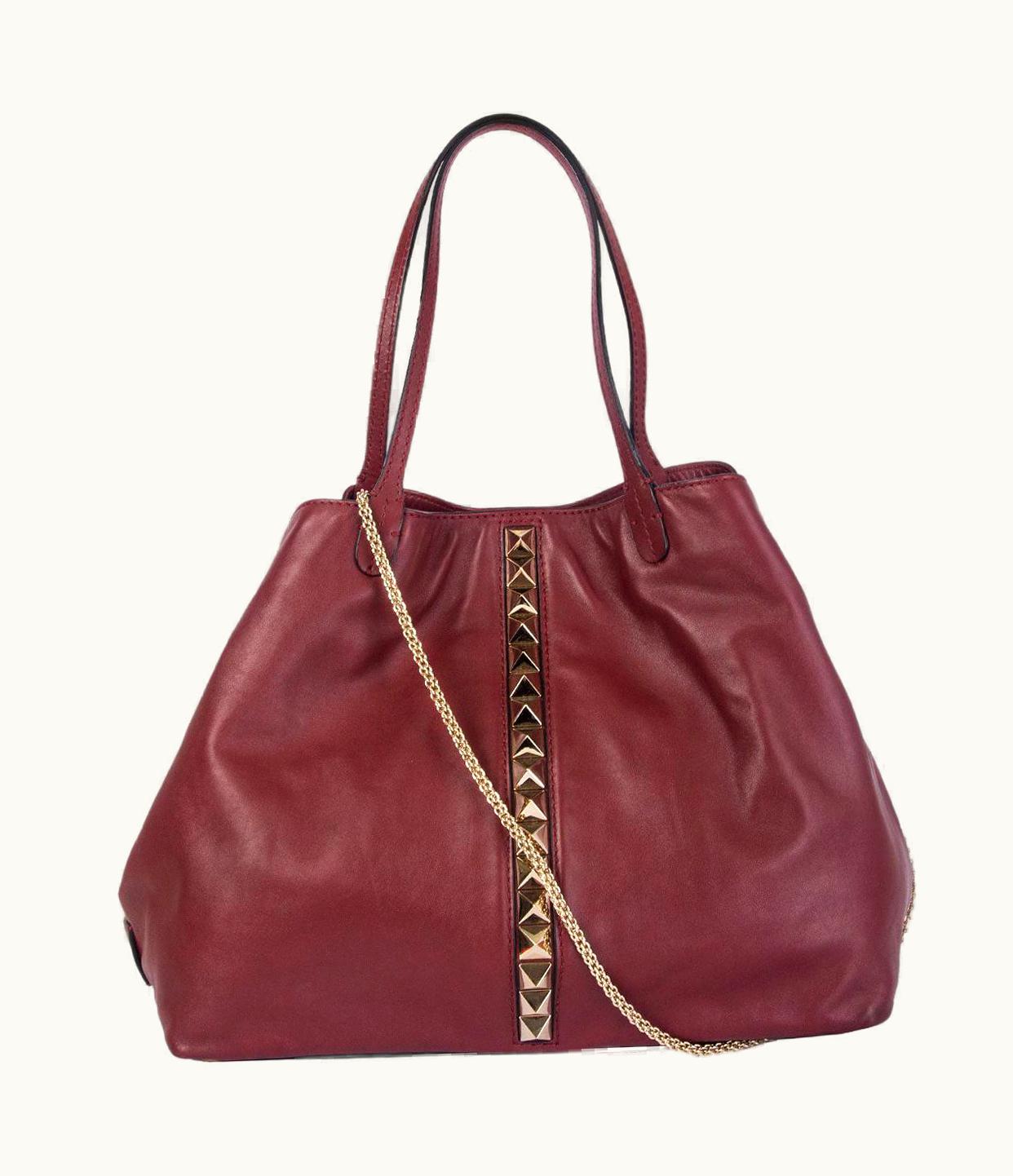 Valentino Valentino Burgundy Leather Rockstud Va Voom Large Tote Bag