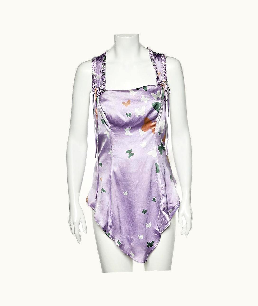 Valentino Valentino Lilac Butterfly Printed Silk Satin Asymmetric Hem Camisole