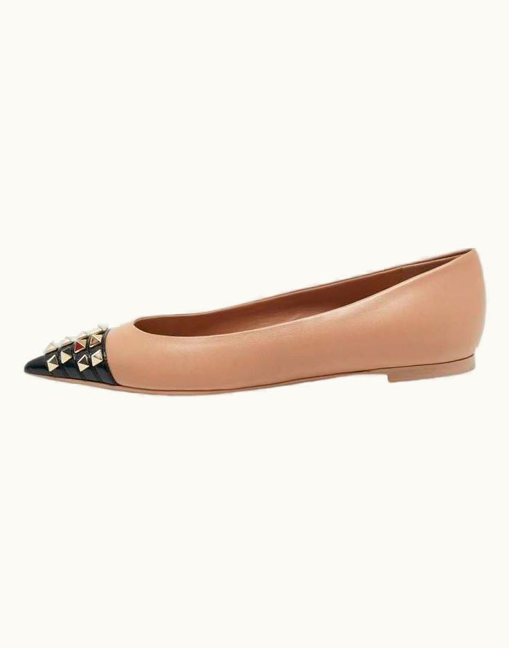 Valentino Valentino BeigeS/S Black Leather Rock Stud Ballet Flats