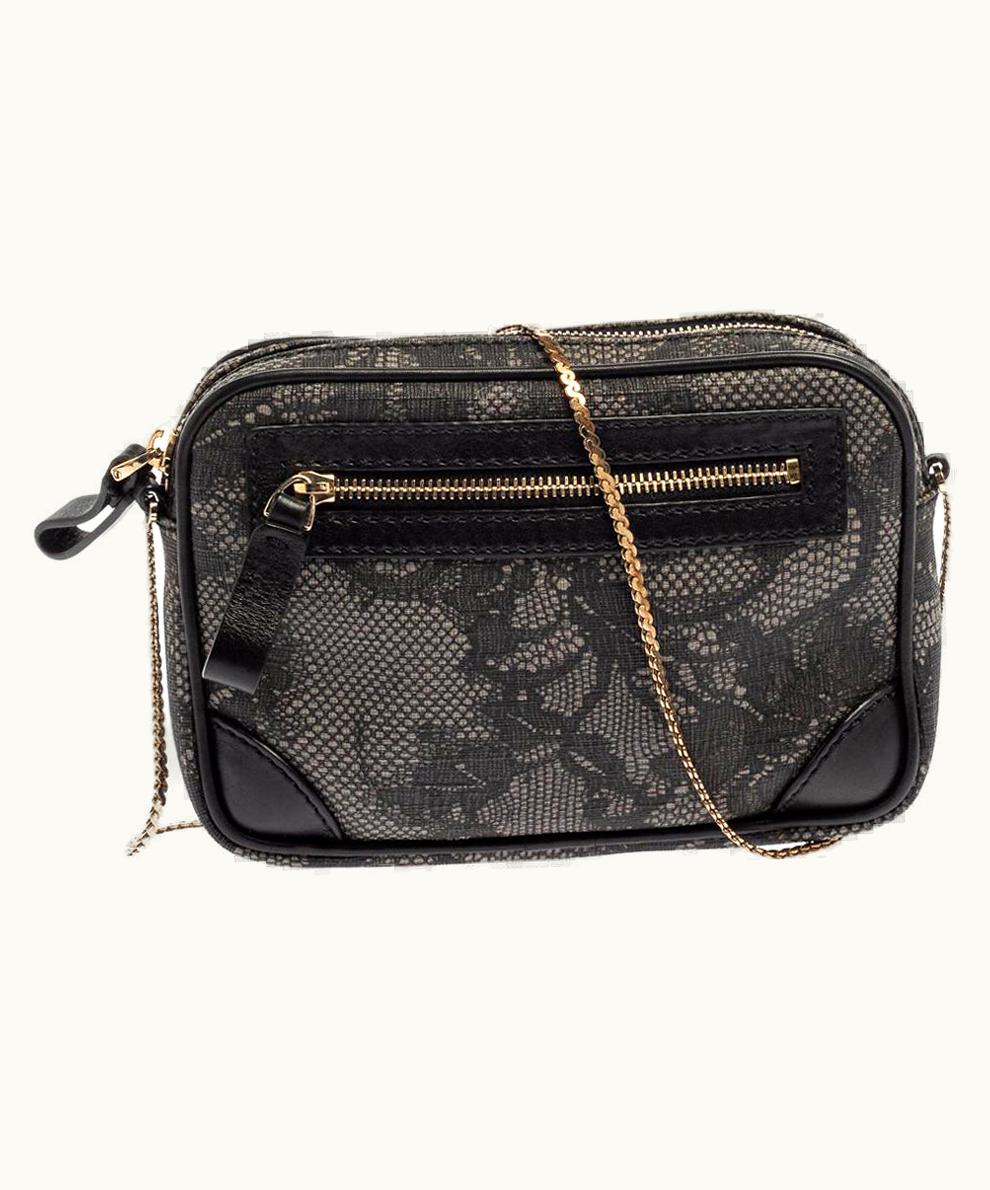 Valentino Valentino Black Lace Print Coated Canvas And Leather Crossbody Bag