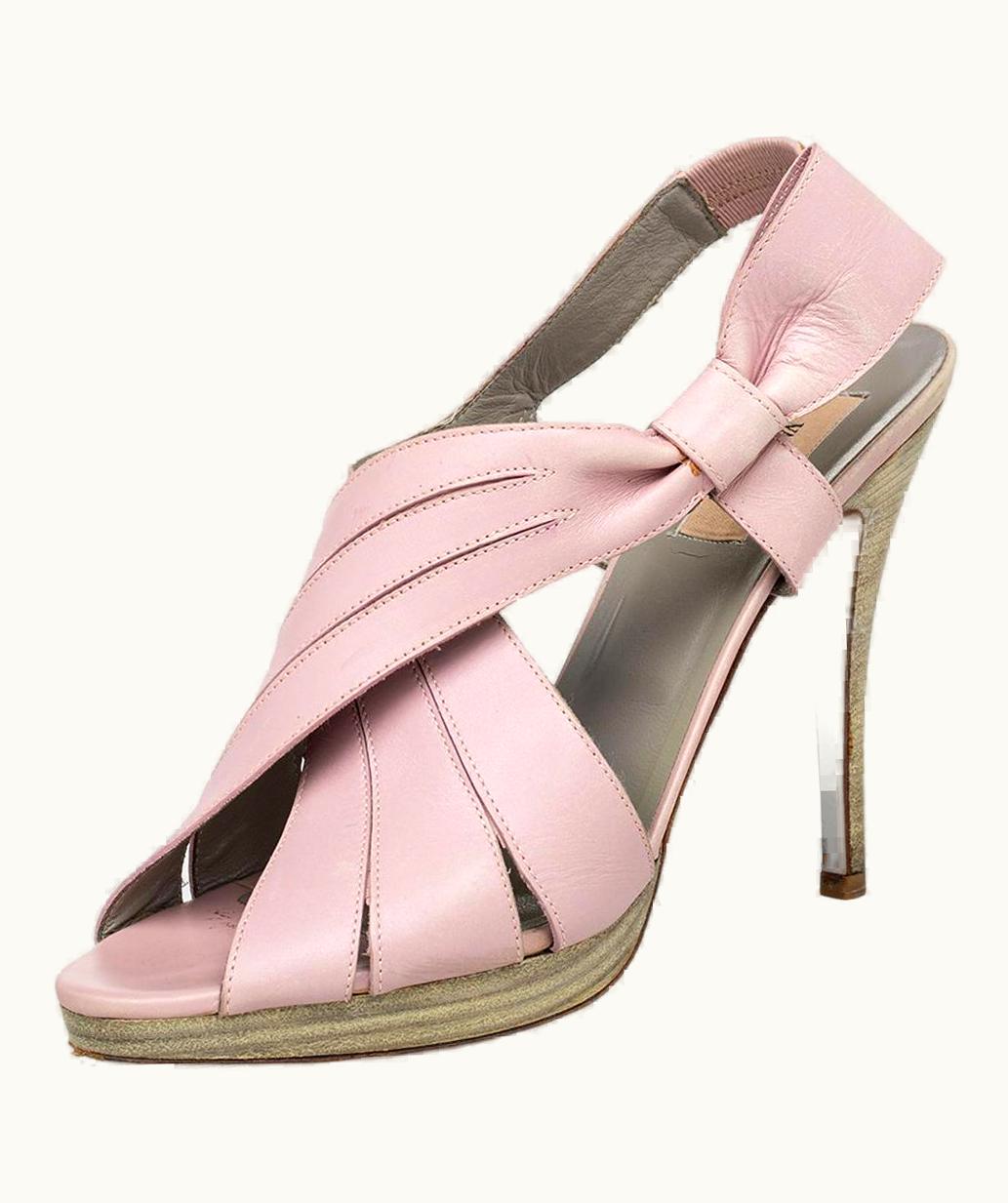 Valentino Valentino Pink Leather Bow Peep Toe Slingback Sandals