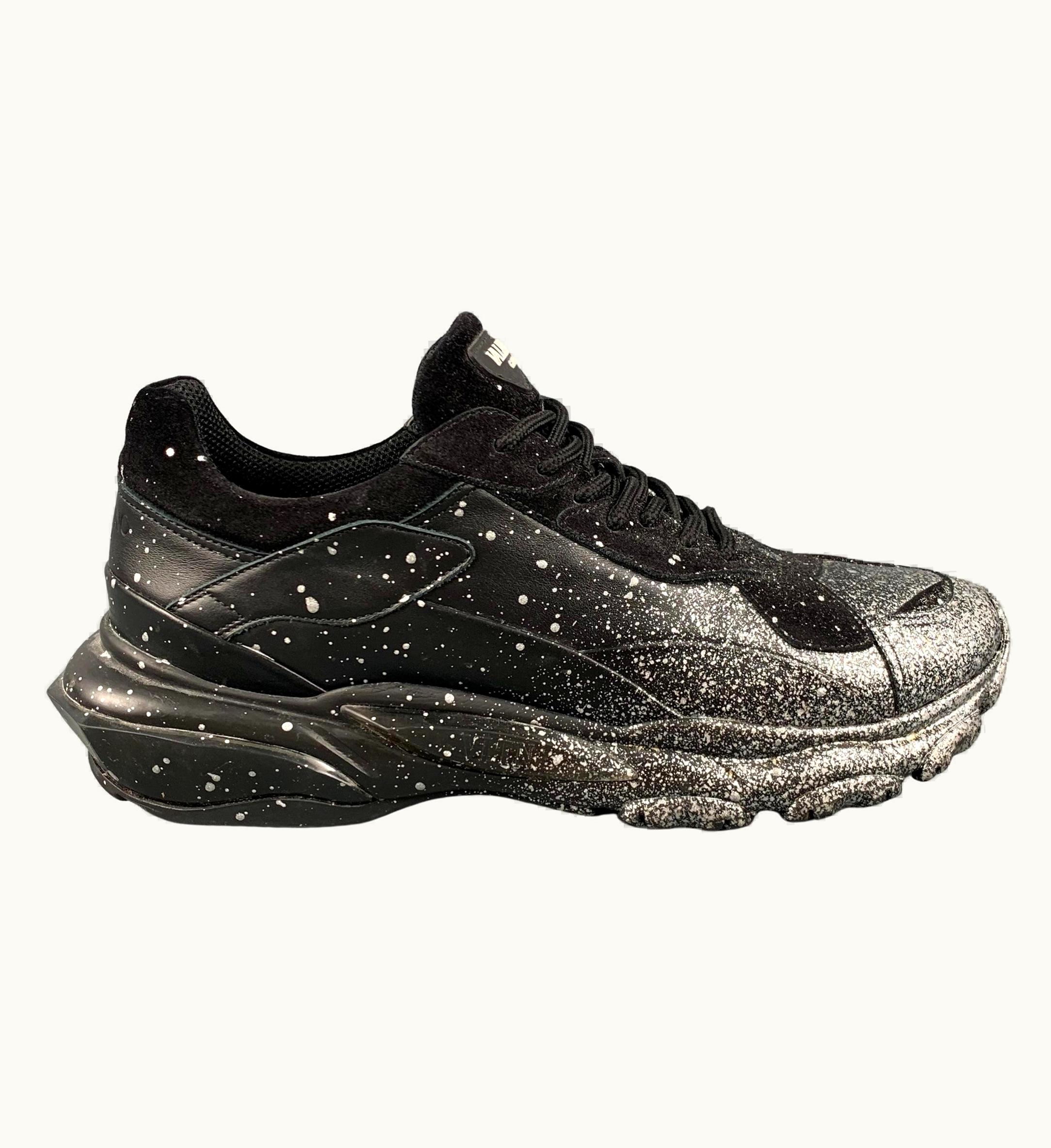 Valentino Valentino .5 Black Silver Paint Splatter Leather Bounce Sneakers