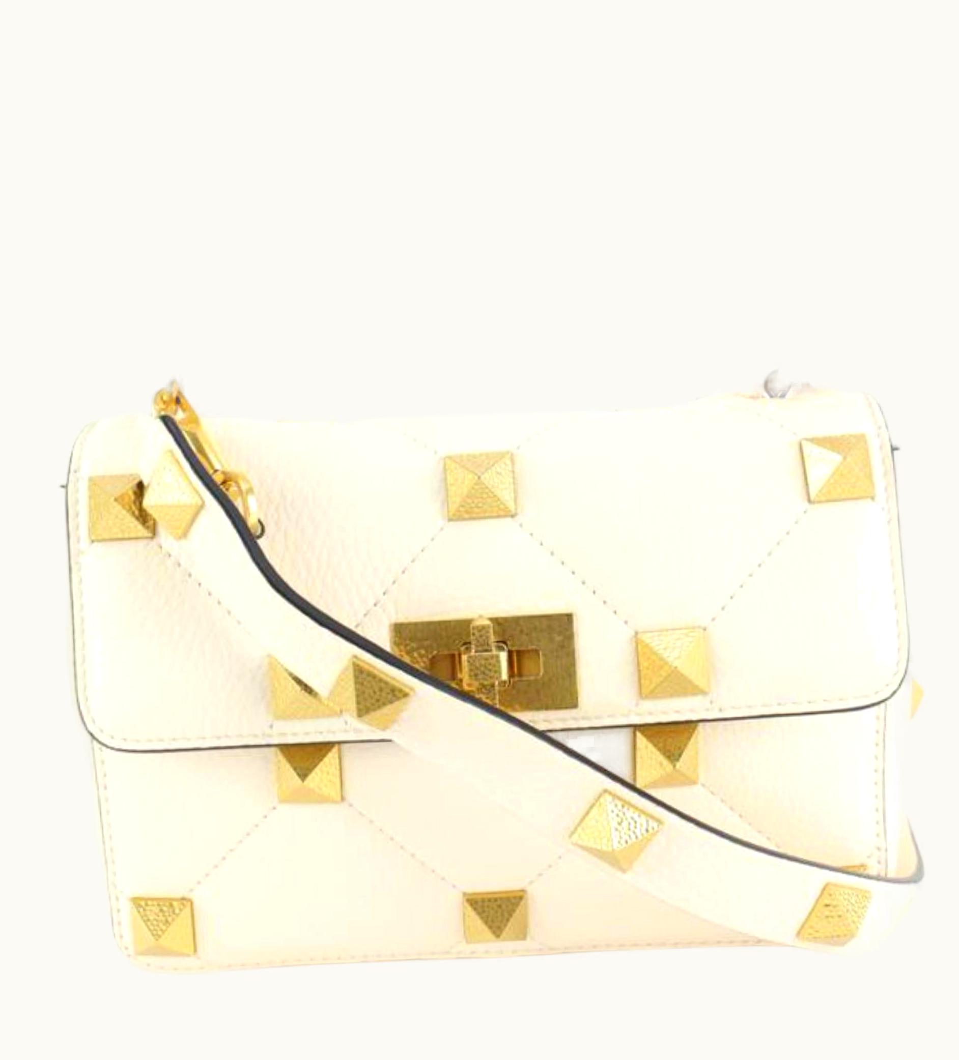 Valentino Valentino Ivory Grained Leather Medium Roman Stud Crossbody 99va59s