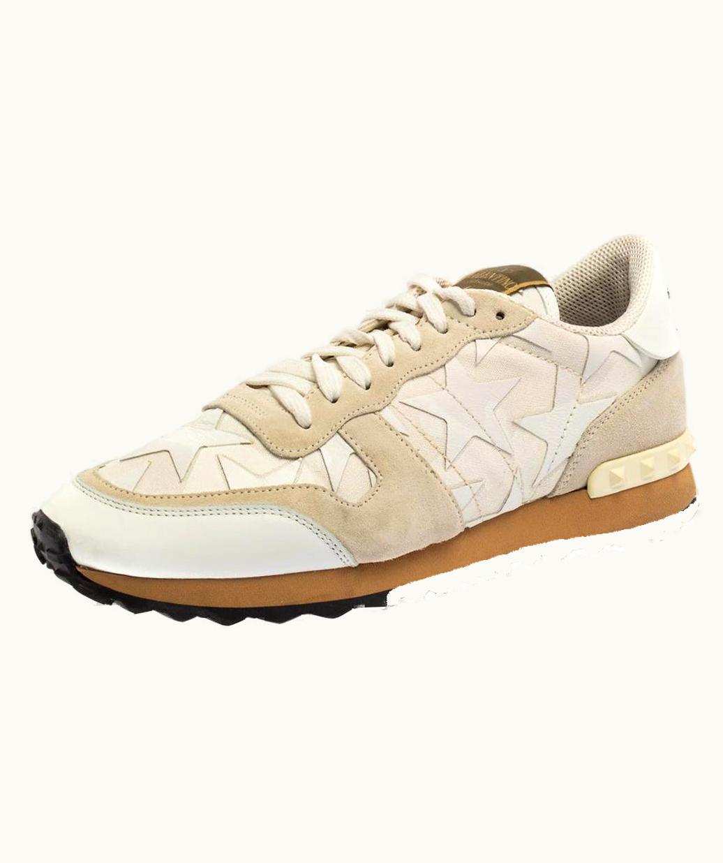 Valentino Valentino White Suede And Canvas Rockrunner Camustars Sneakers