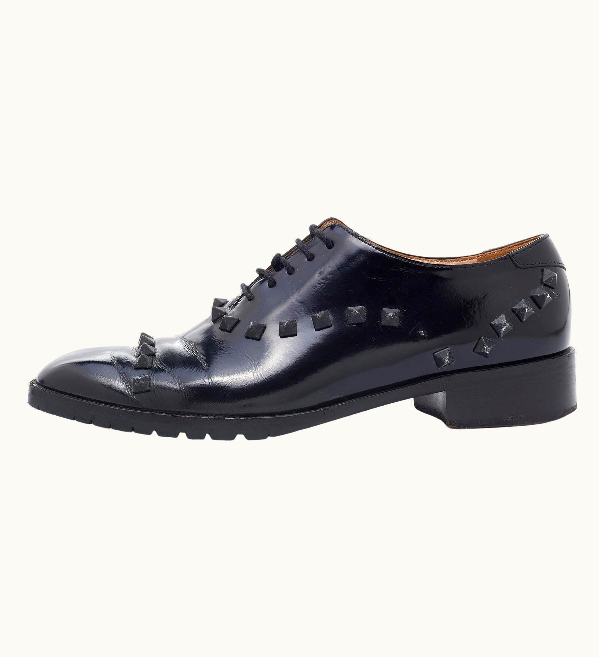 Valentino Valentino Black Leather Rockstud Lace Up Oxfords