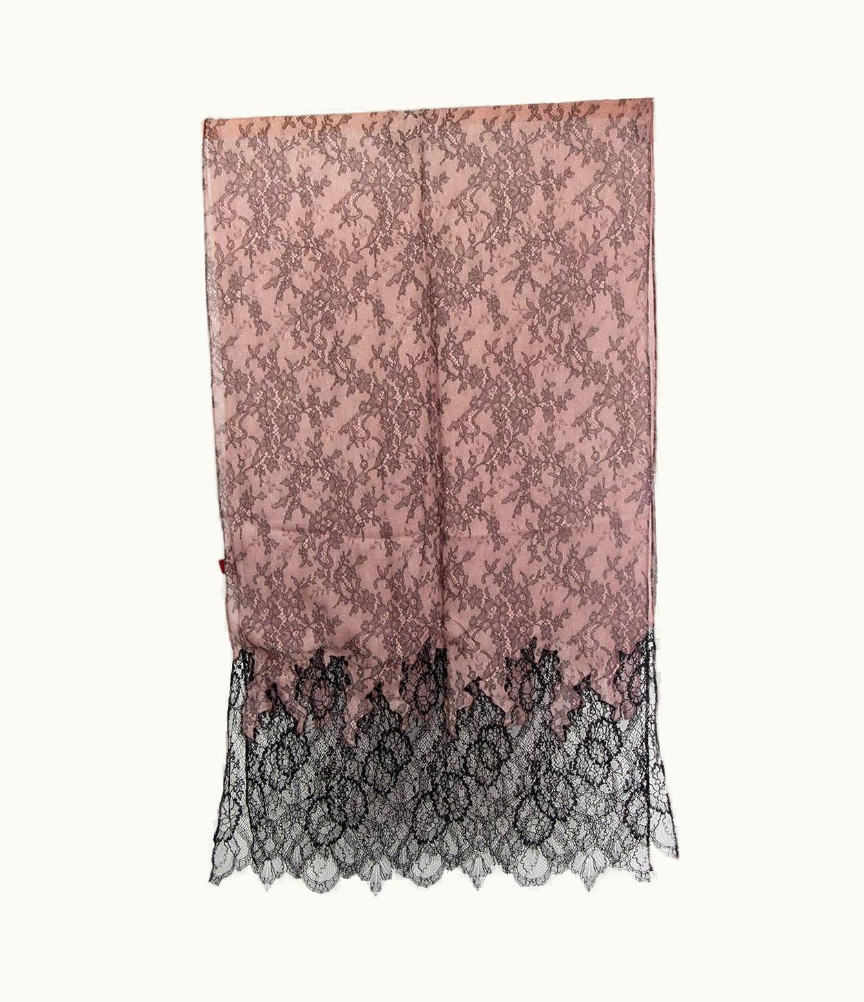 Valentino Valentino Dusty Pink & Black Modal Lace Print & Lace Shawl Scarf