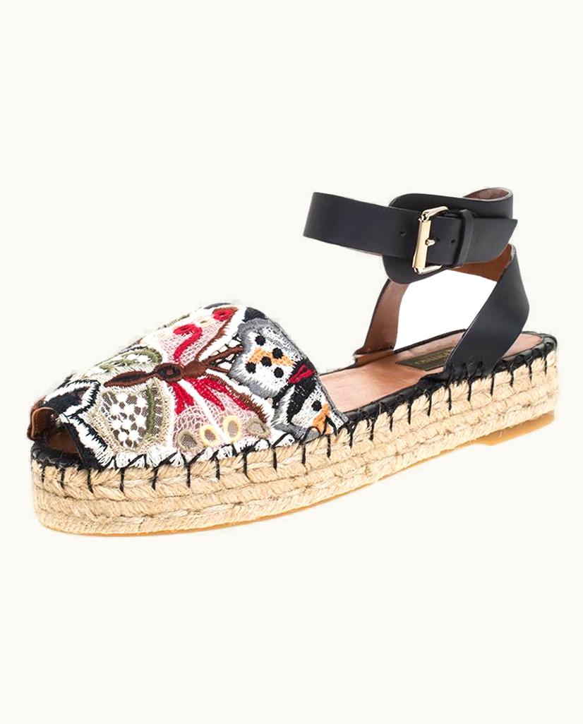Valentino Valentino Multcolor Camubutterfly Lace And Leather Platform Espadrilles