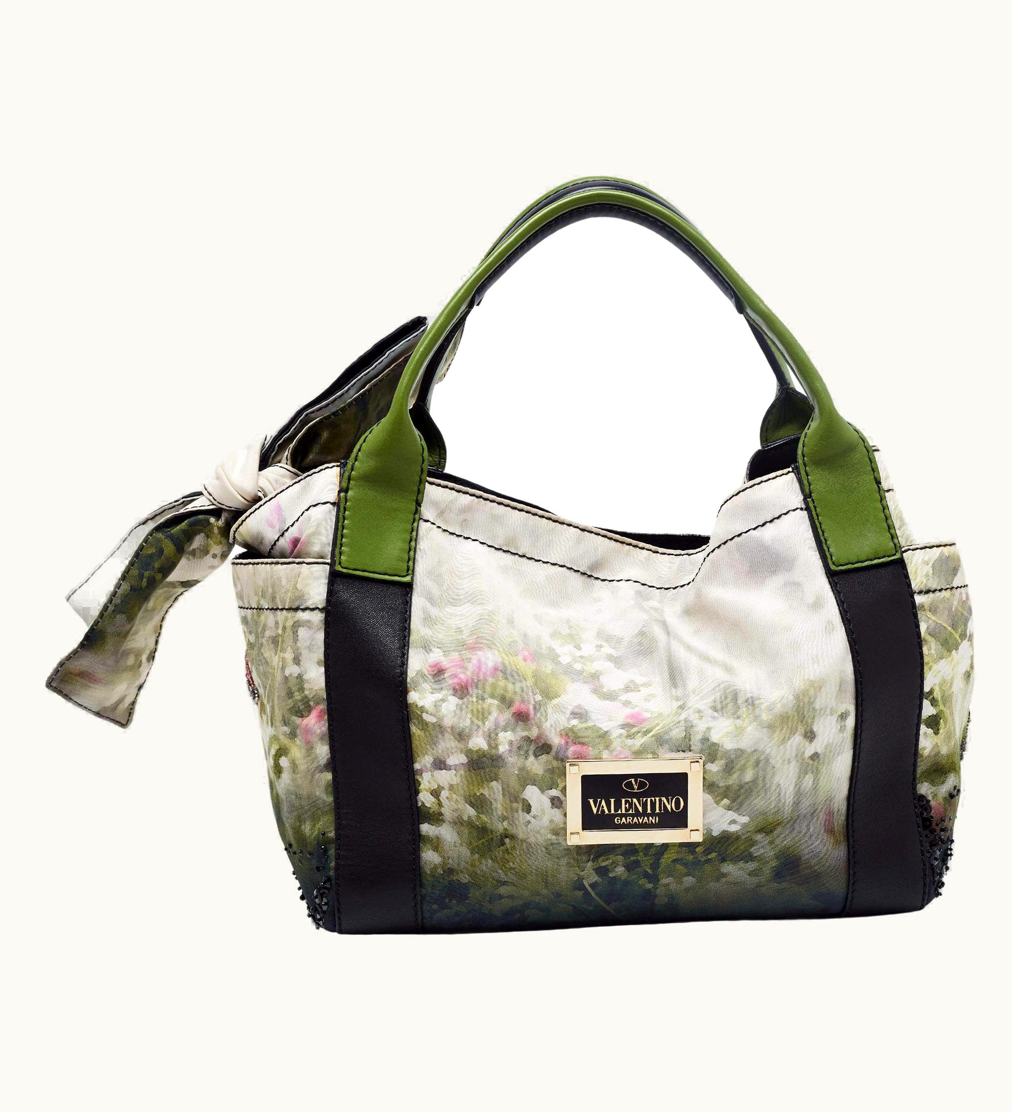 Valentino Valentino Multicolor Printed Nylon And Leather Double Pocket Bow Tote