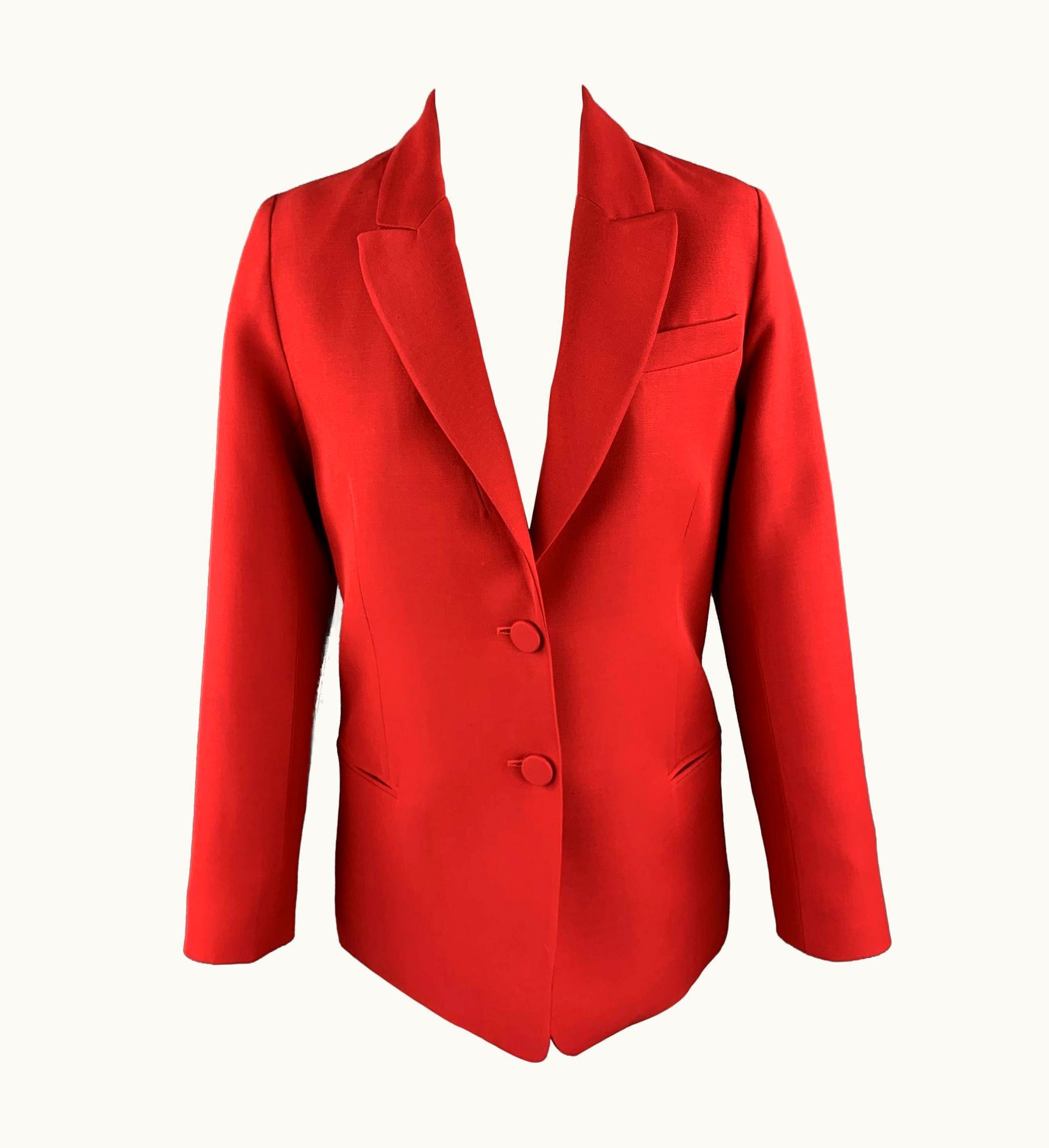 Valentino Valentino Red Silk Wool Peak Lapel Blazer Jacket
