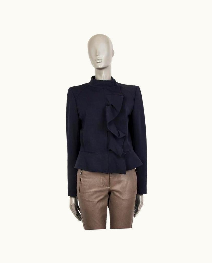 Valentino Valentino Midnight Blue Wool Ruffle Detailed Zip Front Jacket