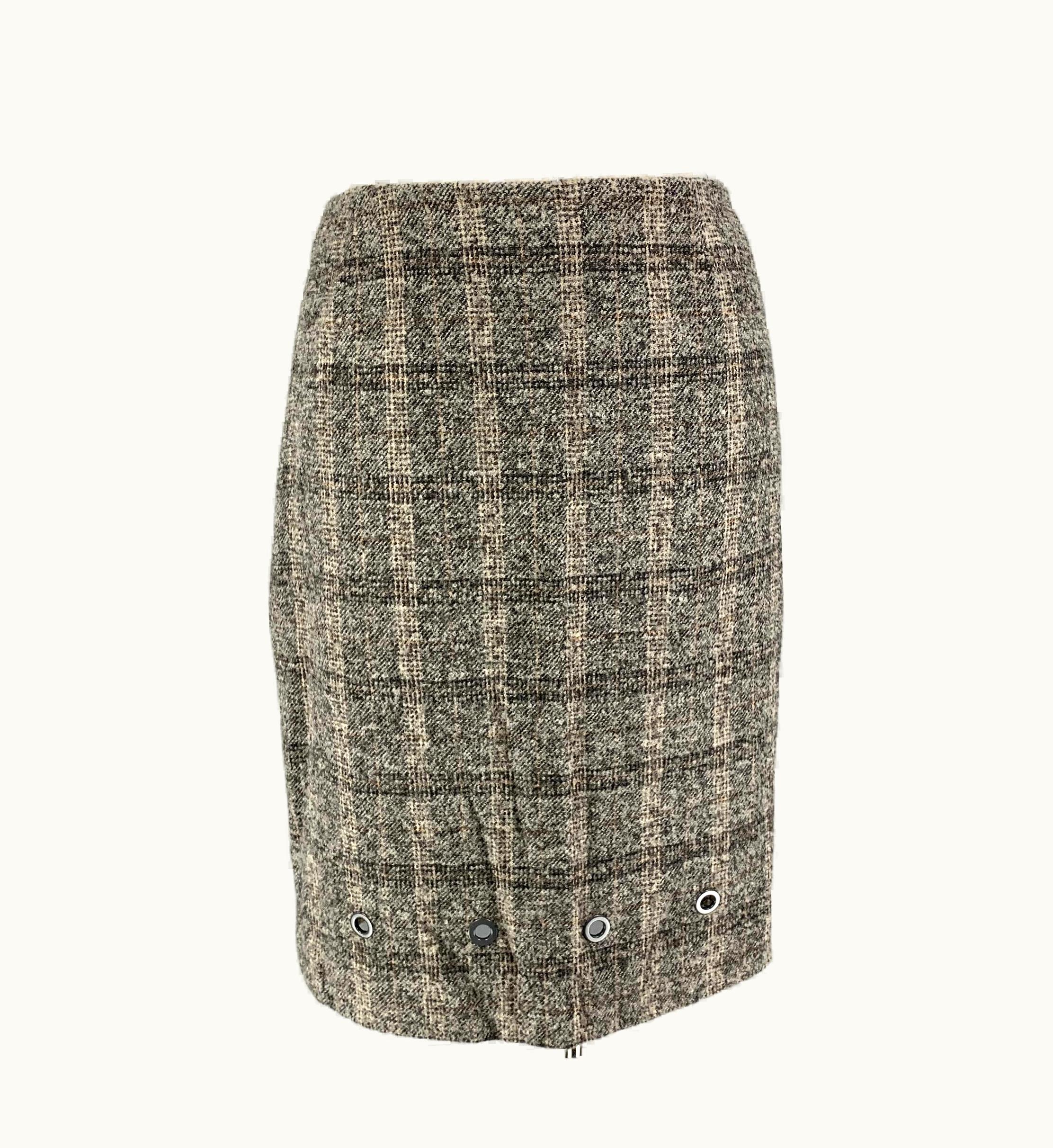 Valentino Valentino Grey Cream Wool Polyamide Plaid Pencil Skirt