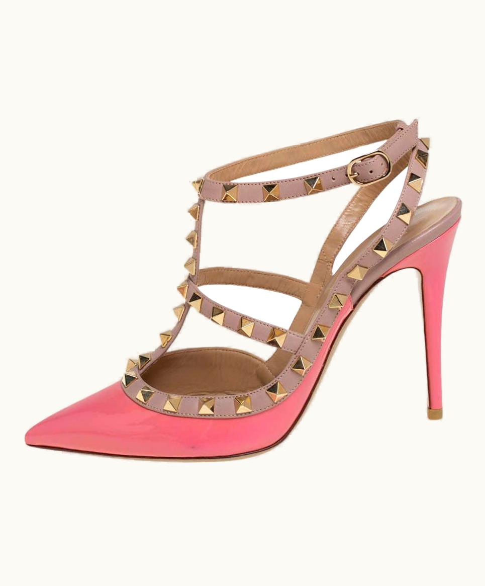 Valentino Valentino Pink Patent Leather Rockstud Ankle Strap Sandals