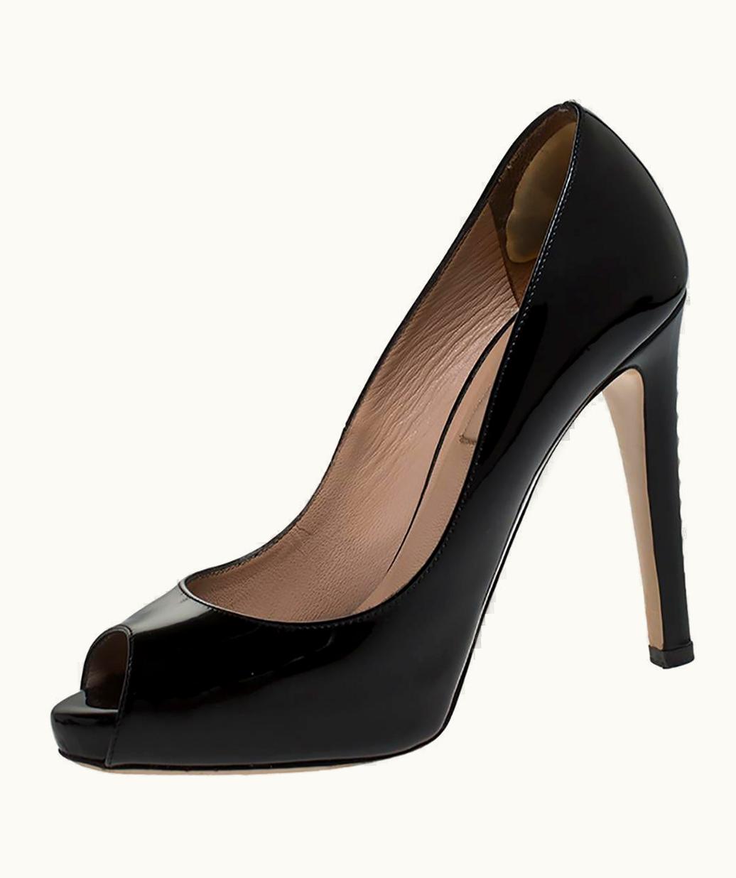 Valentino Valentino Black Patent Leather Peep Toe Platform Pumps