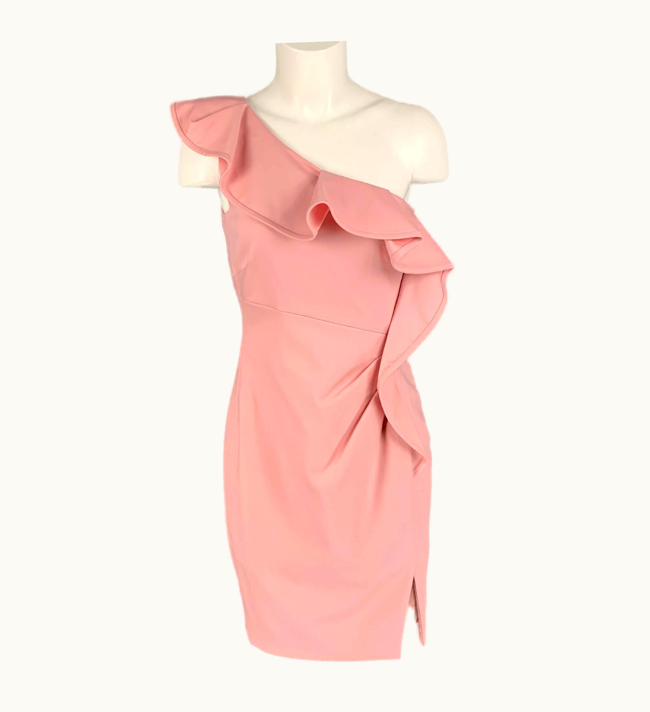 Valentino Valentino Blush Wool Ruffled One Shoulder Cocktail Dress