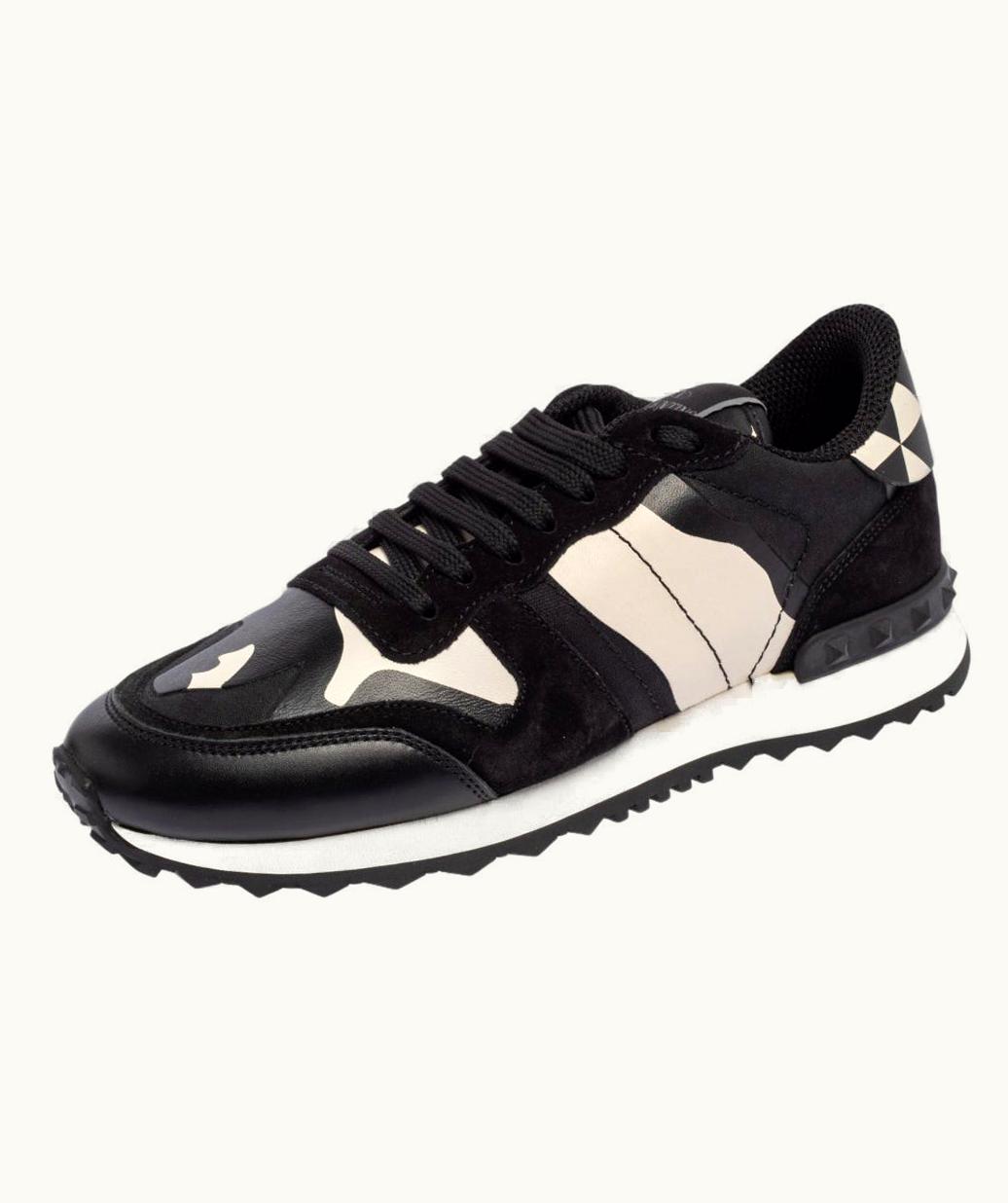 Valentino Valentino Black/White Camouflage Suede Rockstud Trainer Sneakers