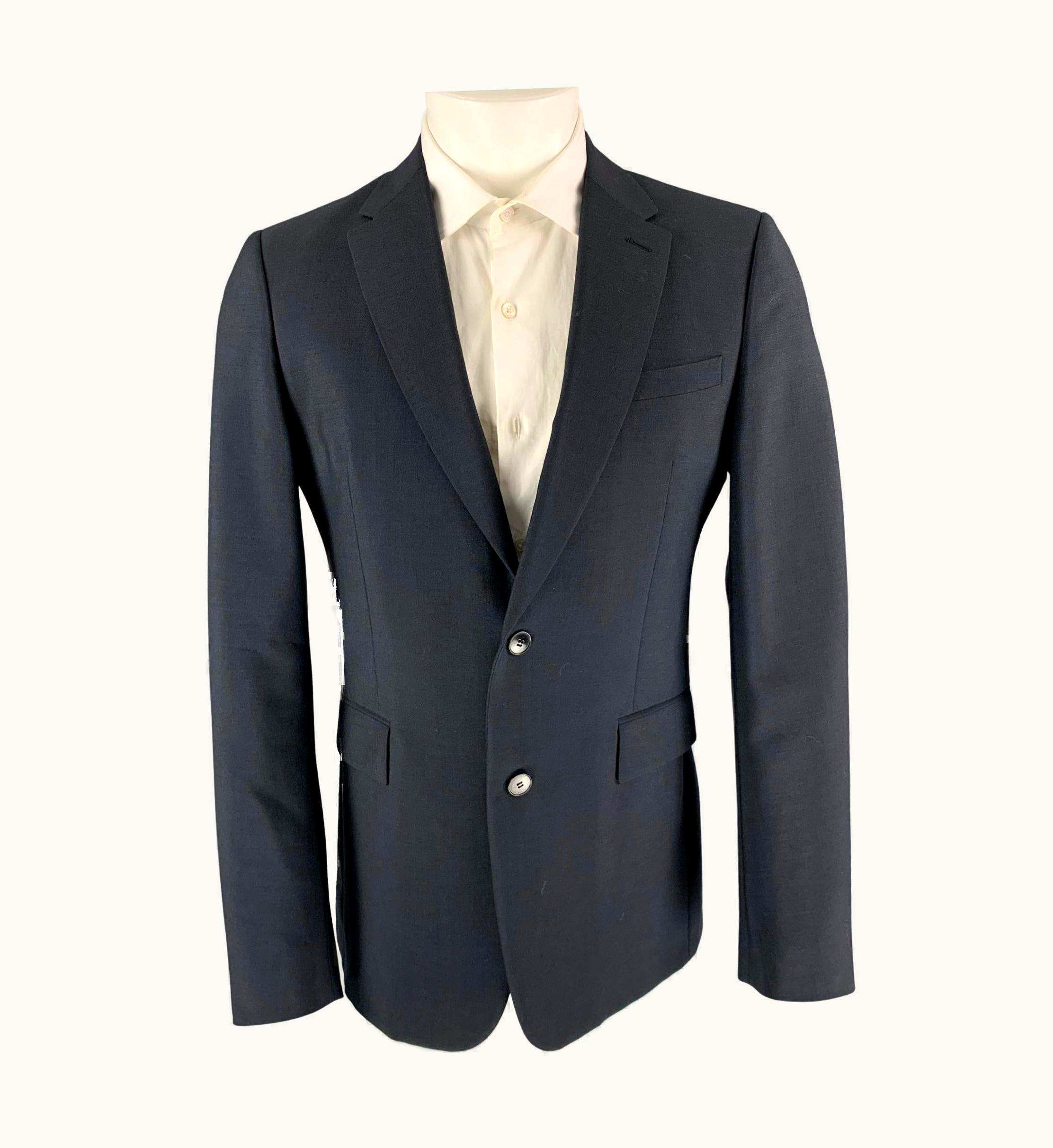 Valentino Valentino Navy Mohair S/S Wool Notch Lapel Sport Coat